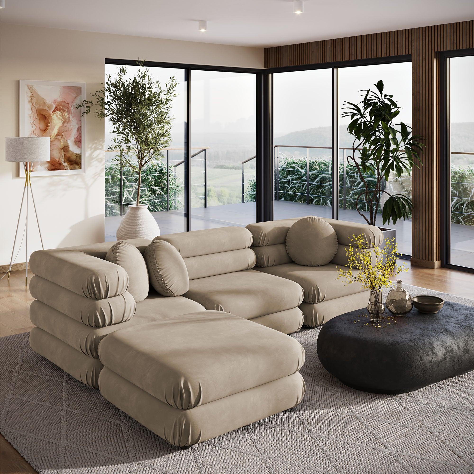 Modway Jubilee 4-Piece Modular Performance Velvet Sectional Sofa