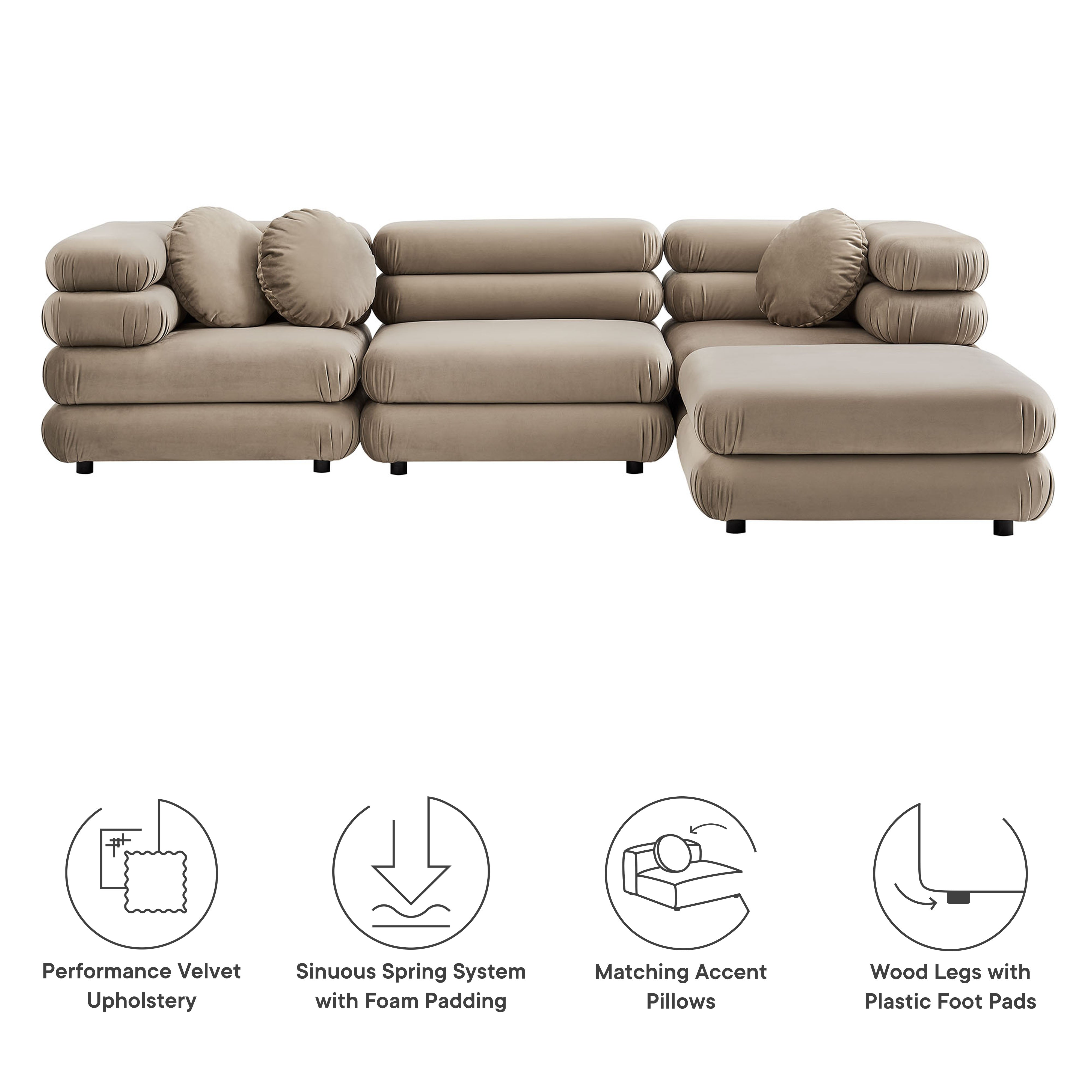 Modway Jubilee 4-Piece Modular Performance Velvet Sectional Sofa