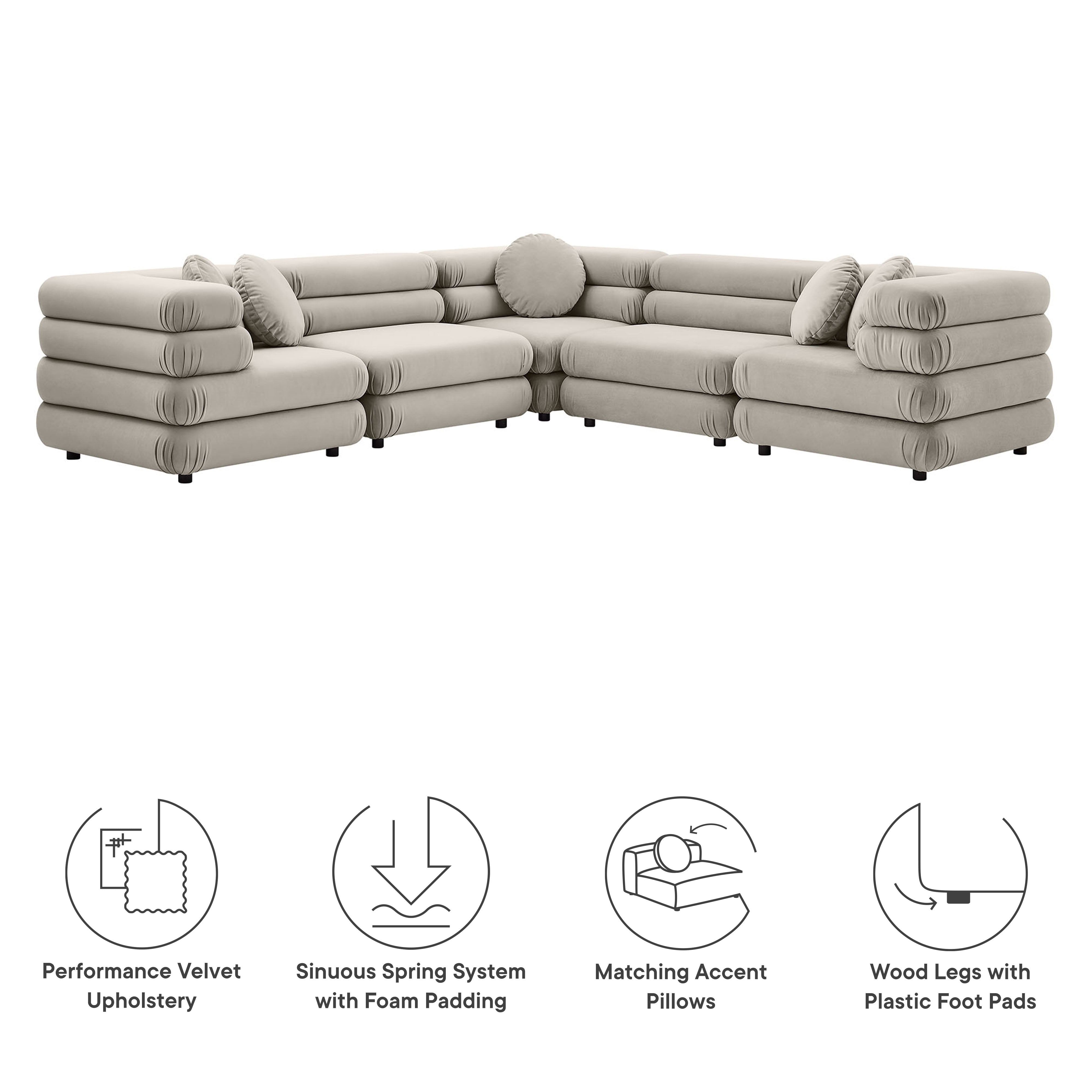 Modway Jubilee 5-Piece Modular Performance Velvet Sectional Sofa