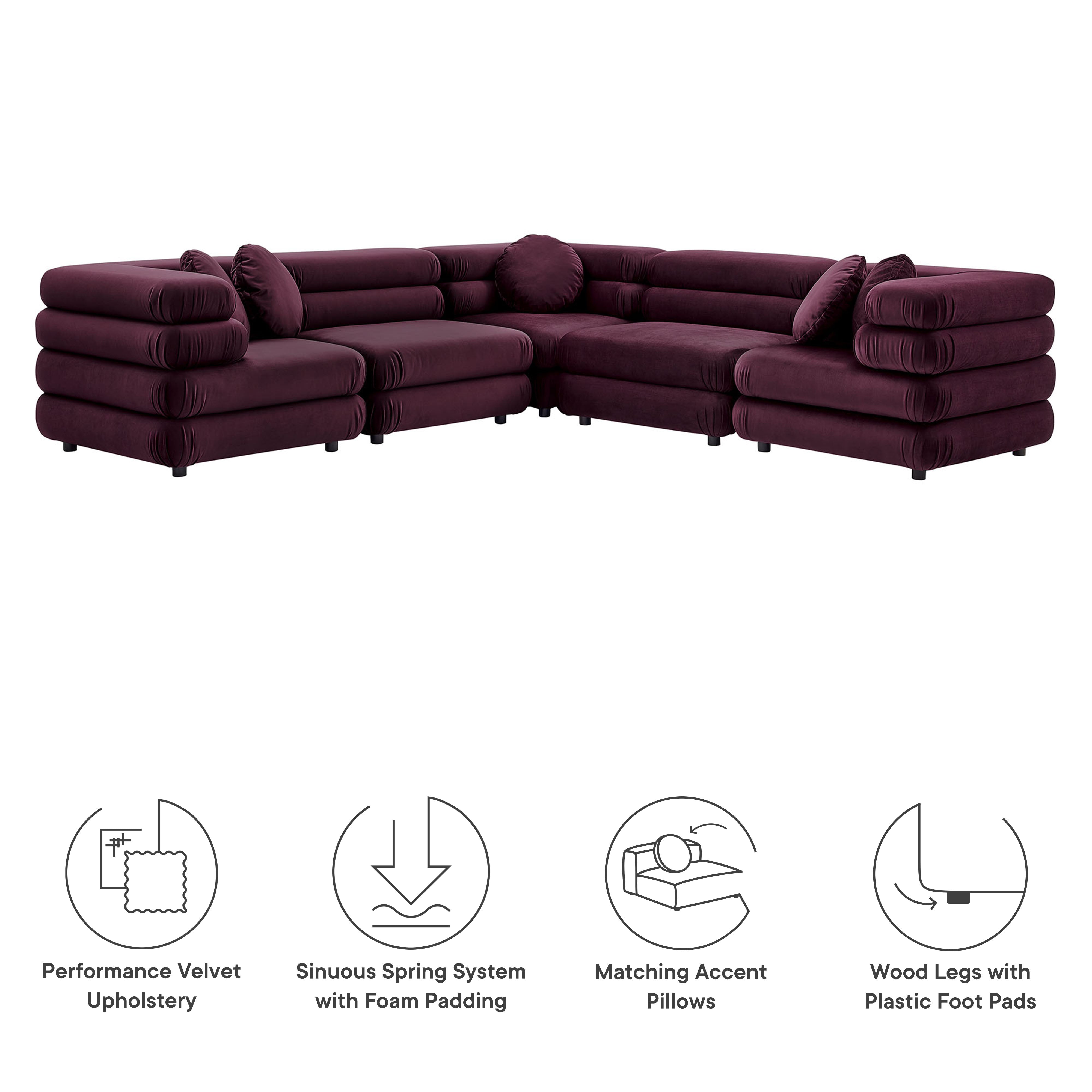 Modway Jubilee 5-Piece Modular Performance Velvet Sectional Sofa