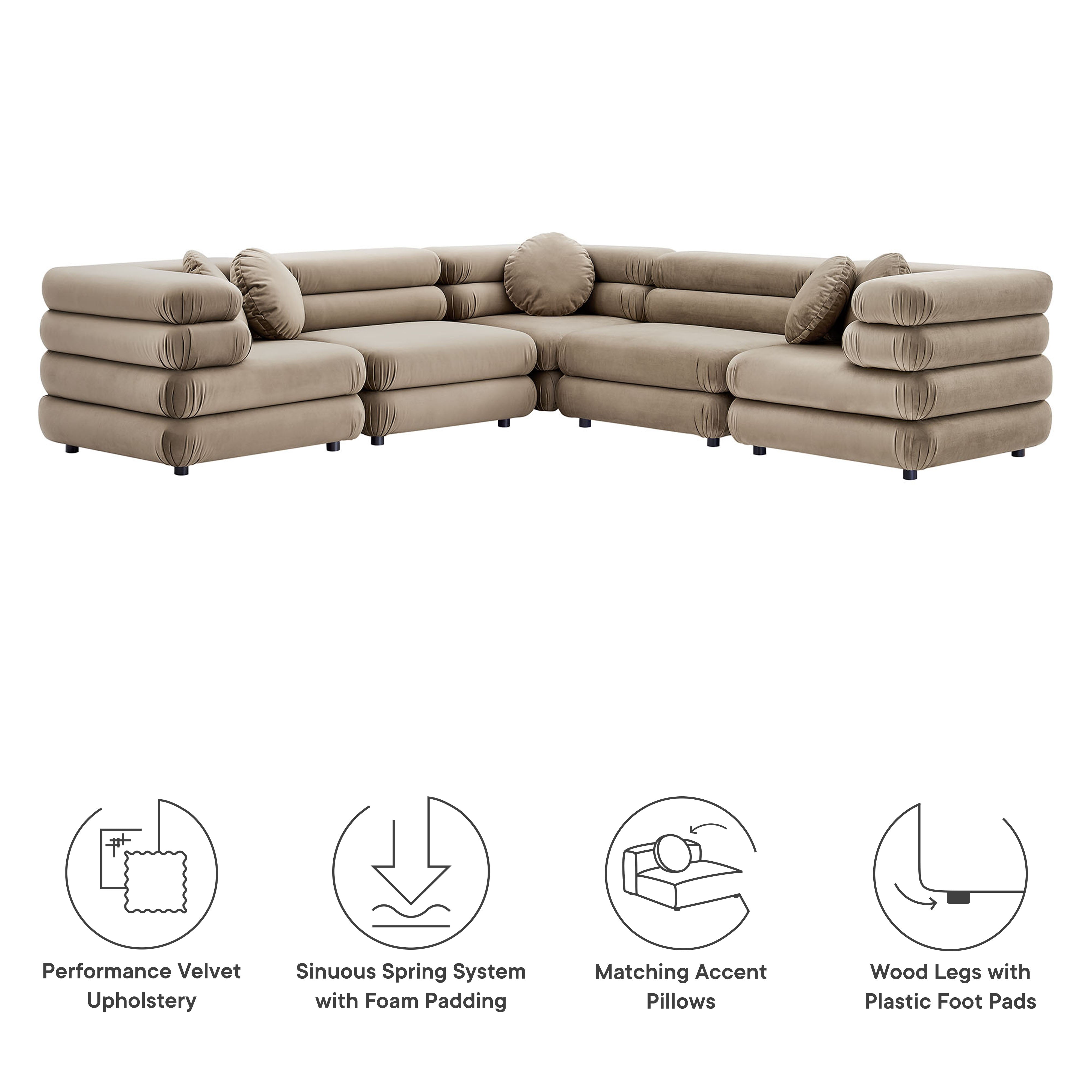 Modway Jubilee 5-Piece Modular Performance Velvet Sectional Sofa