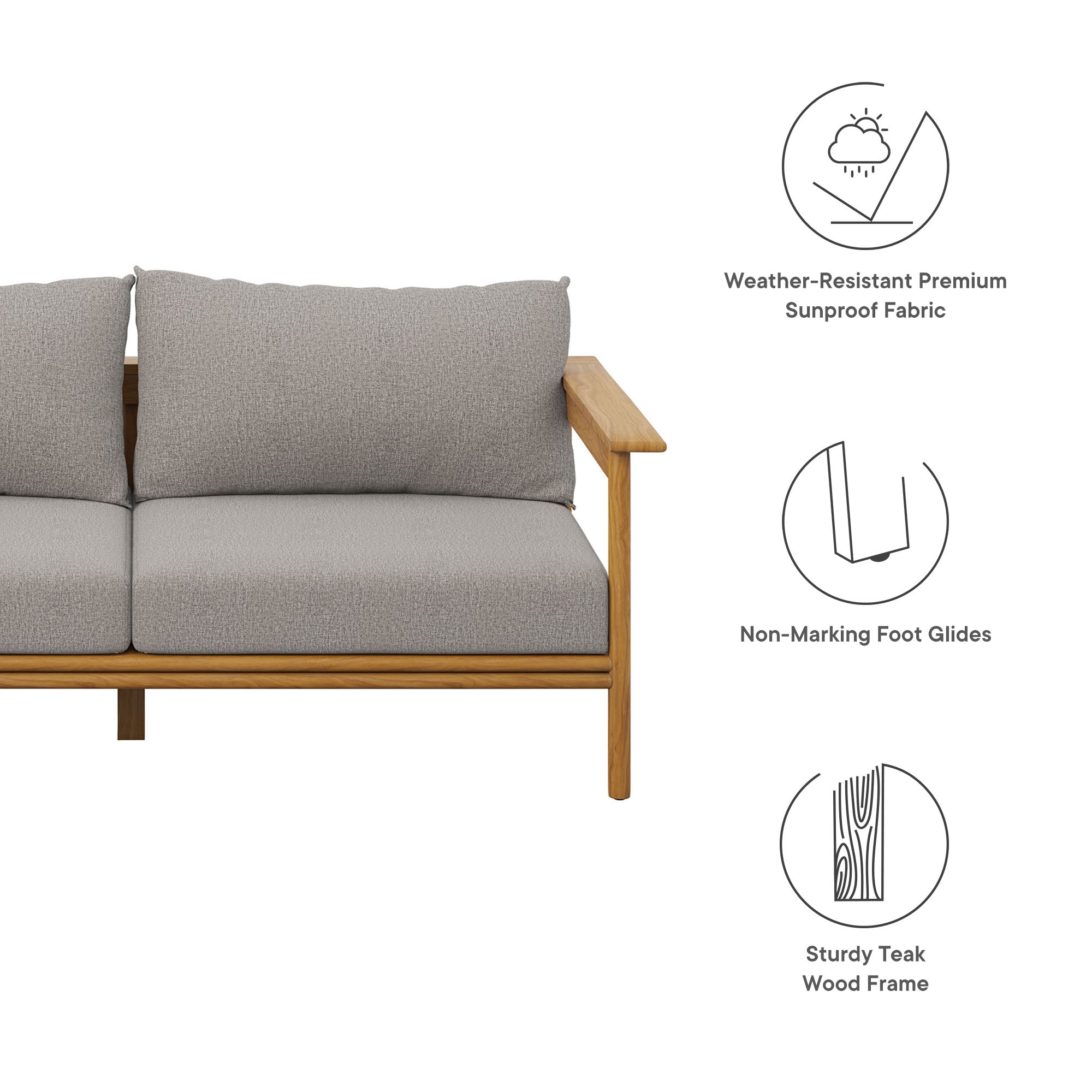 Modway Wren Outdoor Patio Teak Wood Sofa