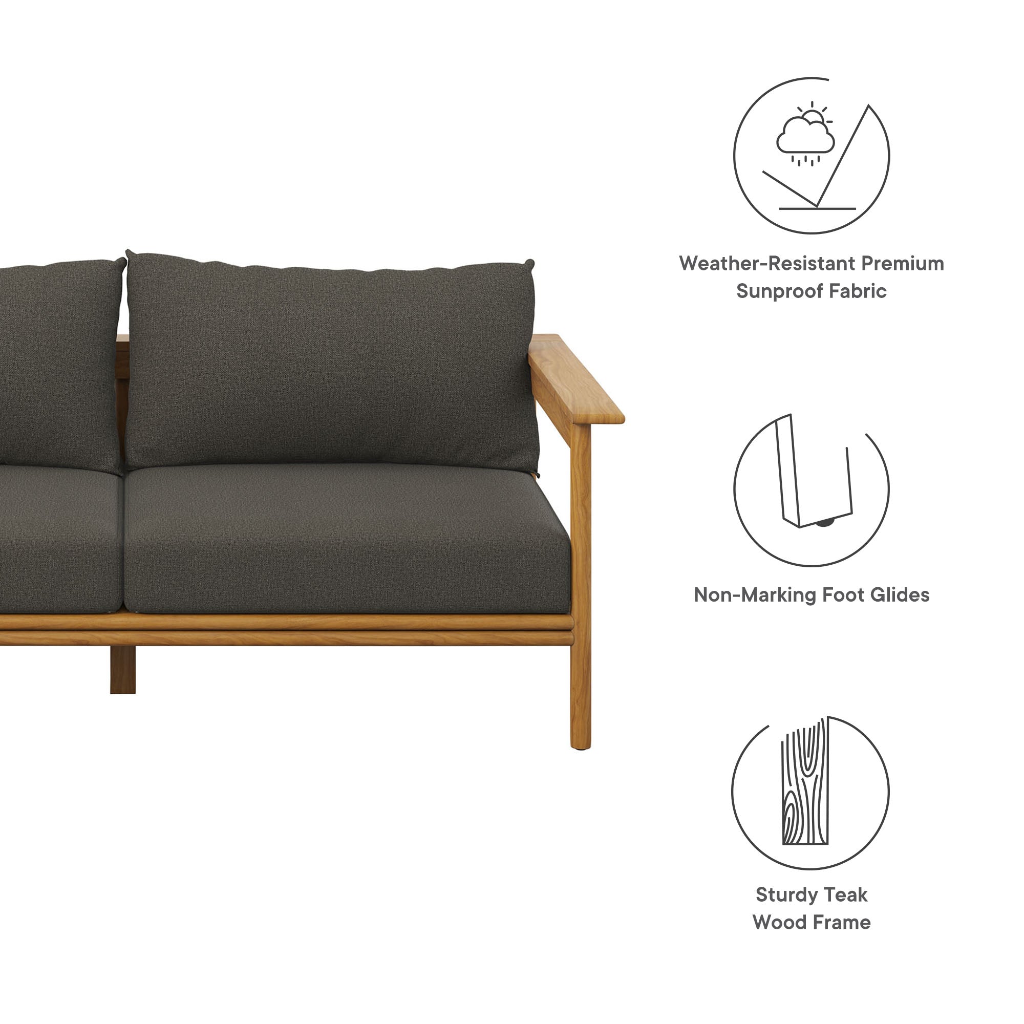 Modway Wren Outdoor Patio Teak Wood Sofa