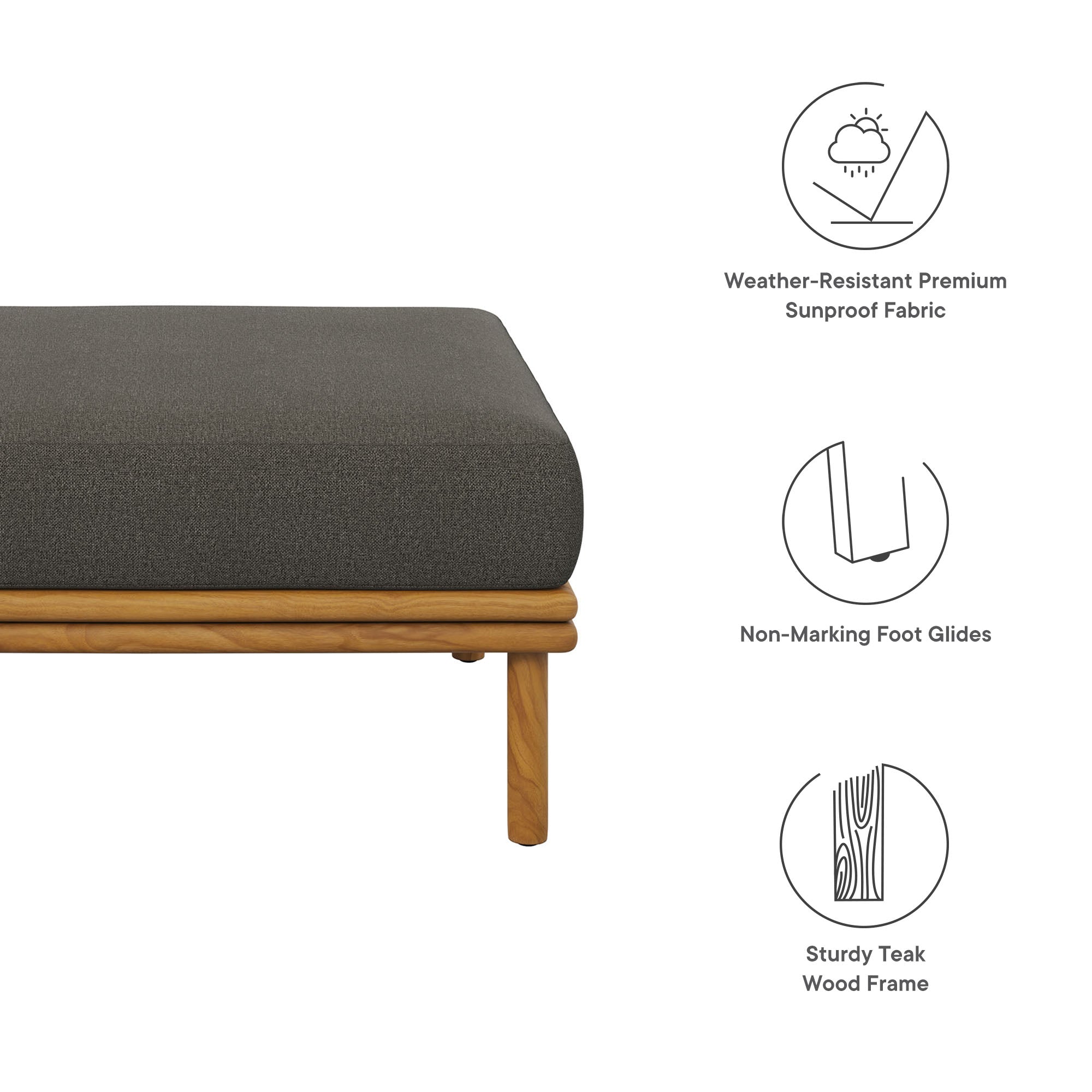 Modway Wren Outdoor Patio Teak Wood Ottoman