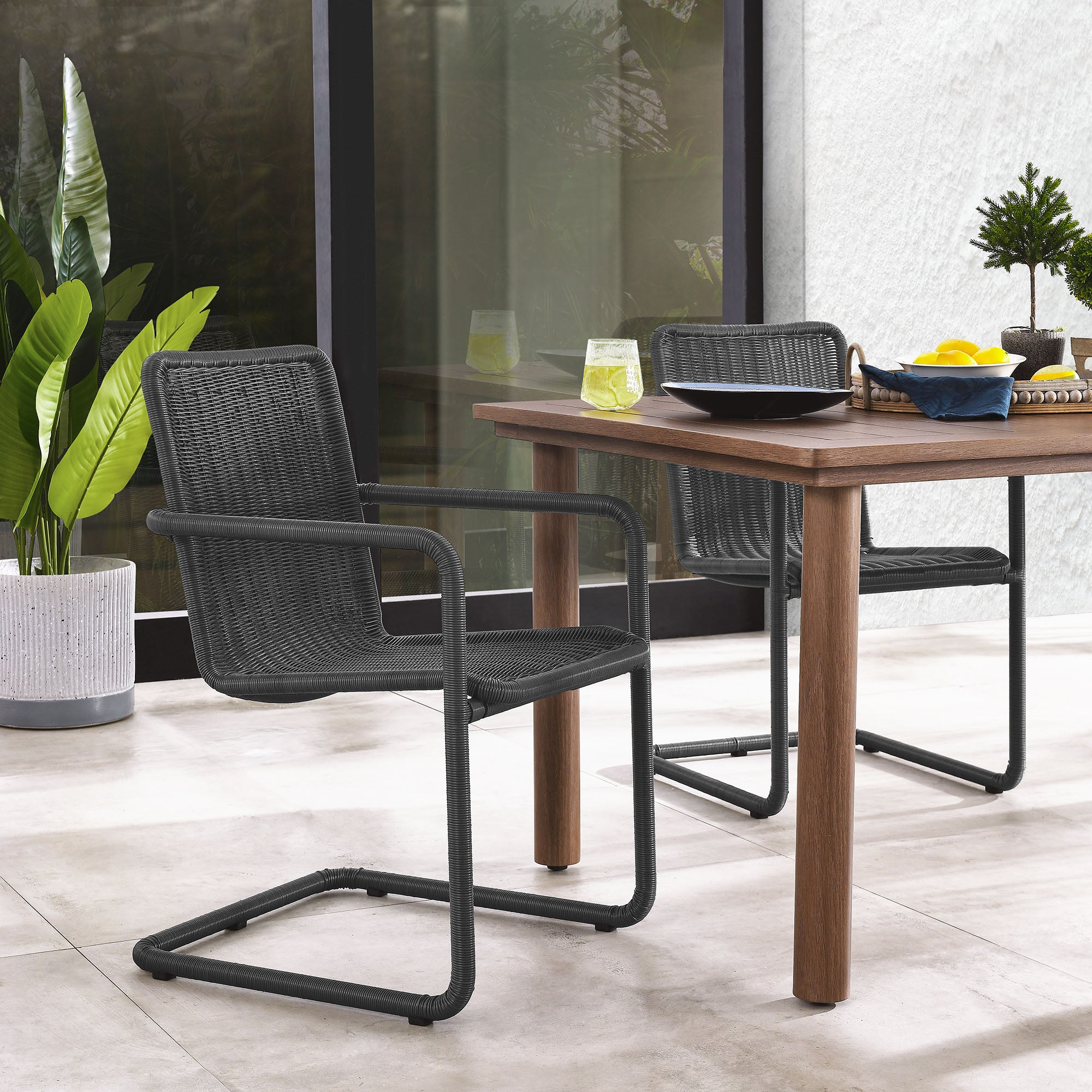 Modway Abacus Outdoor Patio Wicker Dining Chairs Set of 2