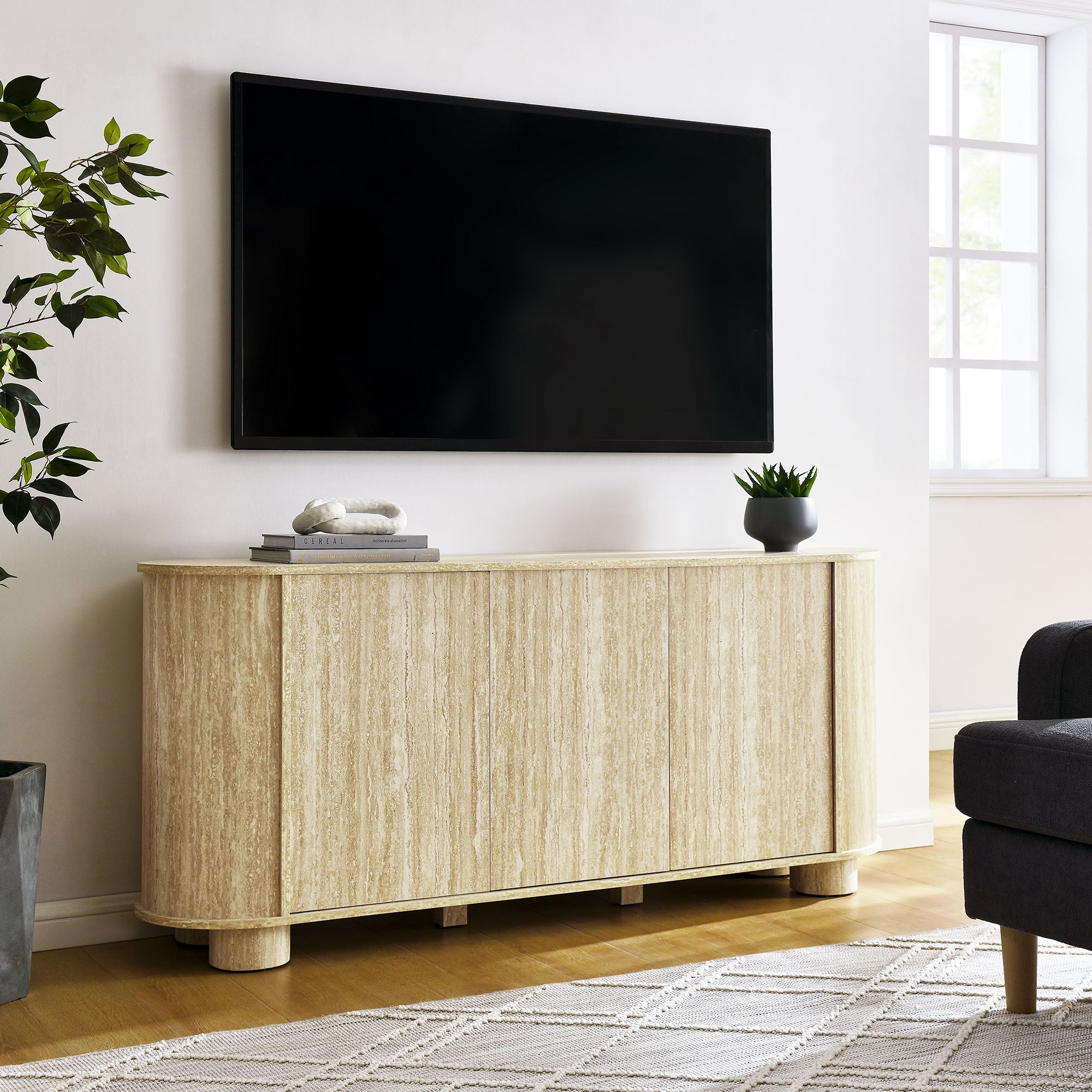 Modway Overture 63” Oval Faux Travertine Sideboard