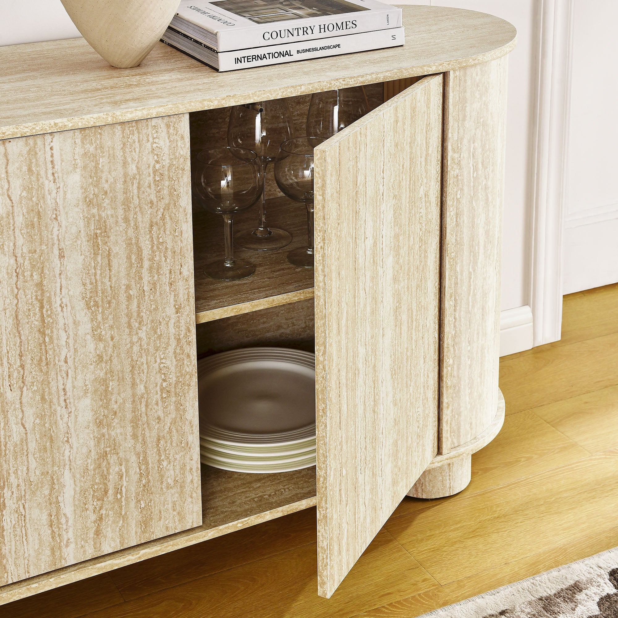 Modway Overture 63” Oval Faux Travertine Sideboard