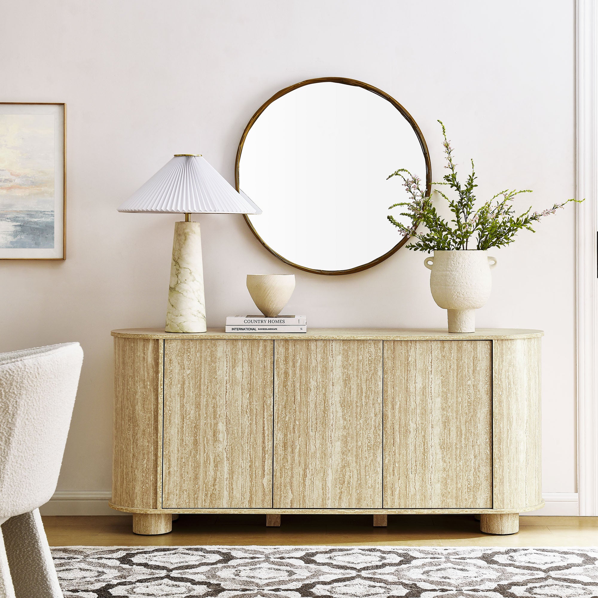 Modway Overture 63” Oval Faux Travertine Sideboard