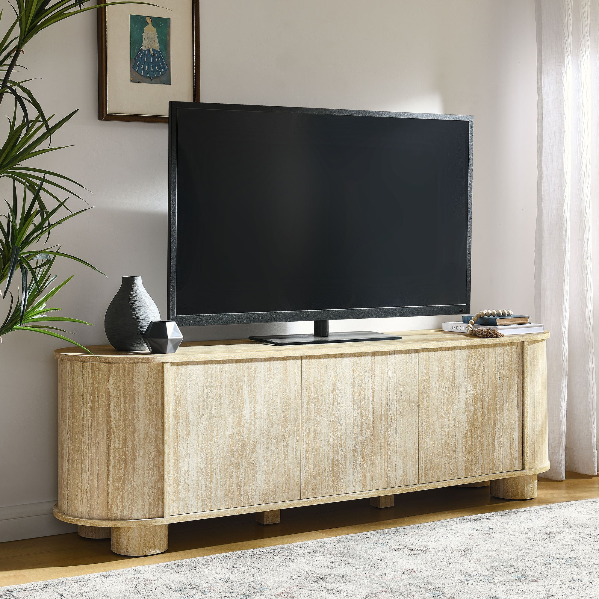 Modway Overture 63” Oval Faux Travertine TV Stand
