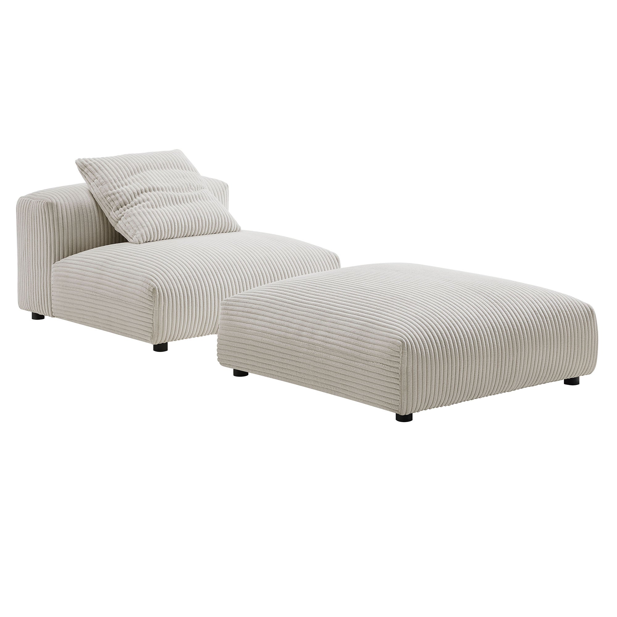 Modway Solace Modular Corduroy Upholstered Armless Chair and Ottoman Set