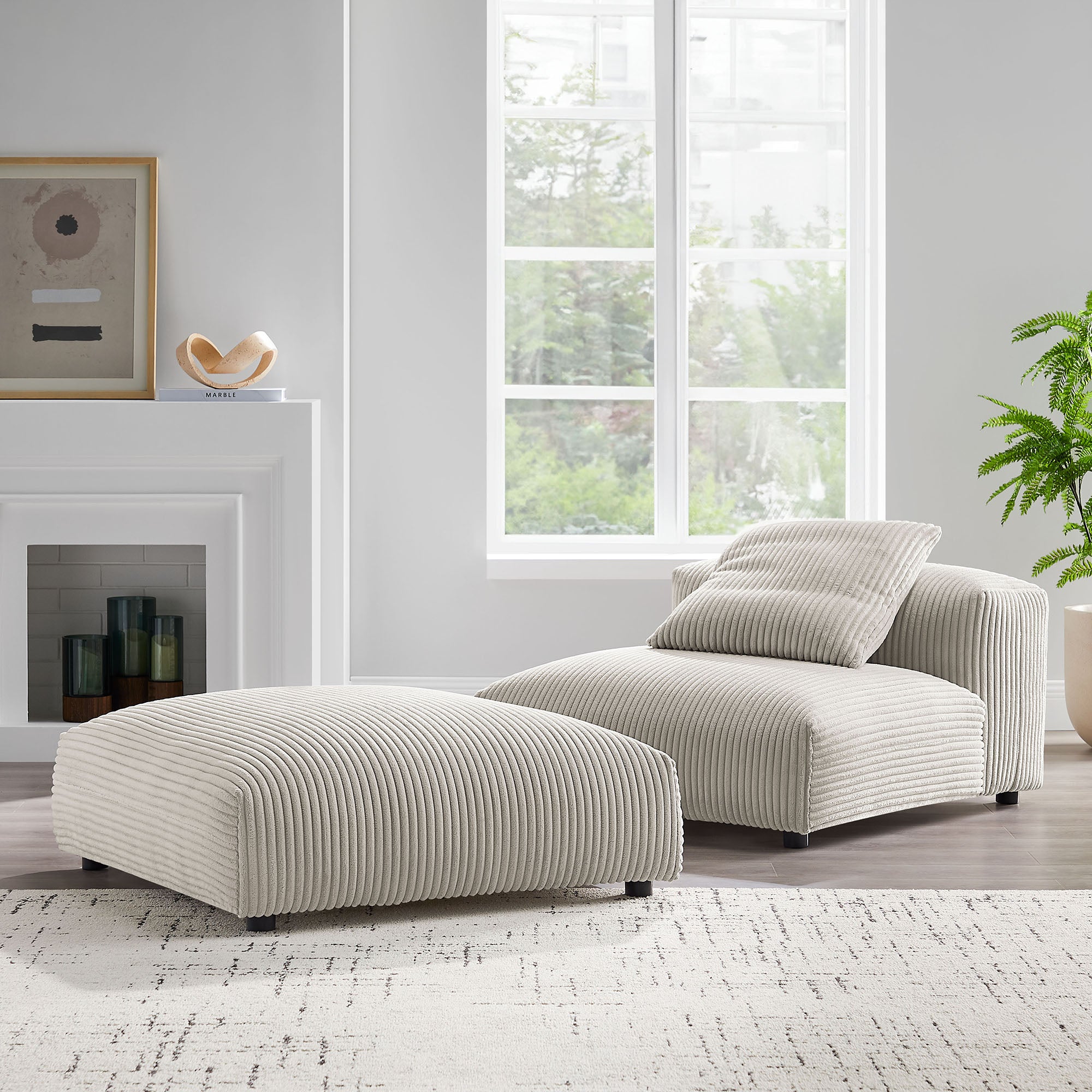 Modway Solace Modular Corduroy Upholstered Armless Chair and Ottoman Set