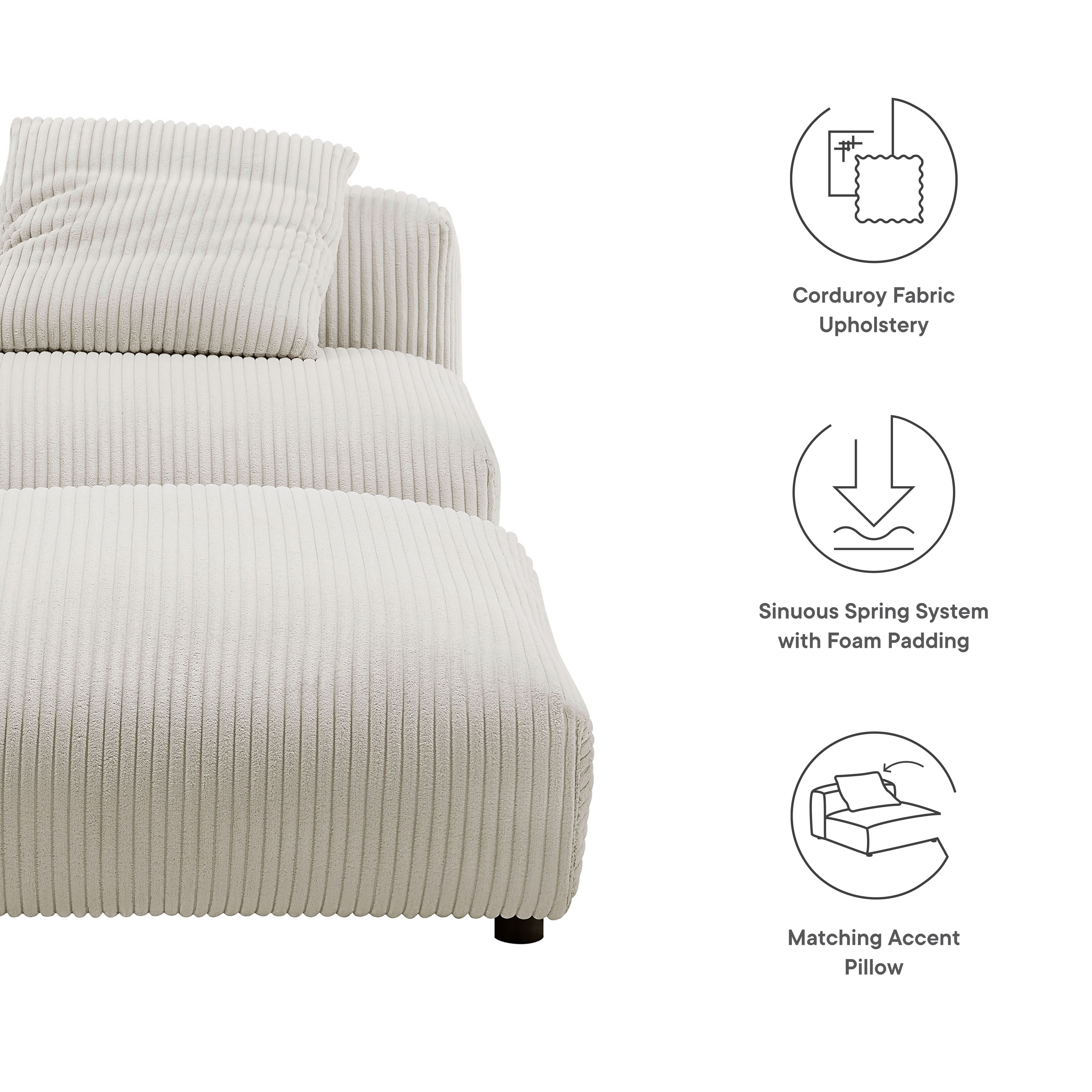Modway Solace Modular Corduroy Upholstered Armless Chair and Ottoman Set