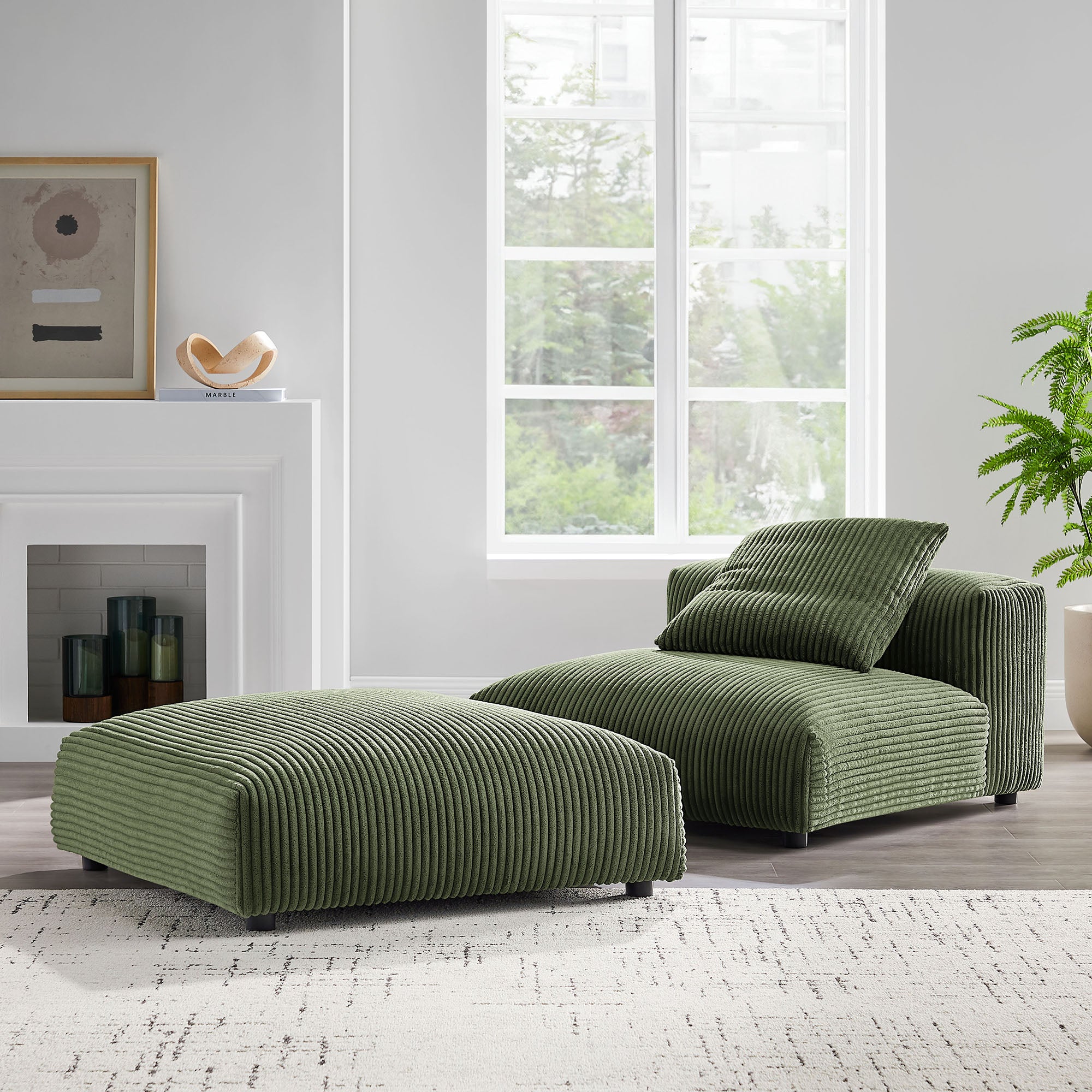 Modway Solace Modular Corduroy Upholstered Armless Chair and Ottoman Set
