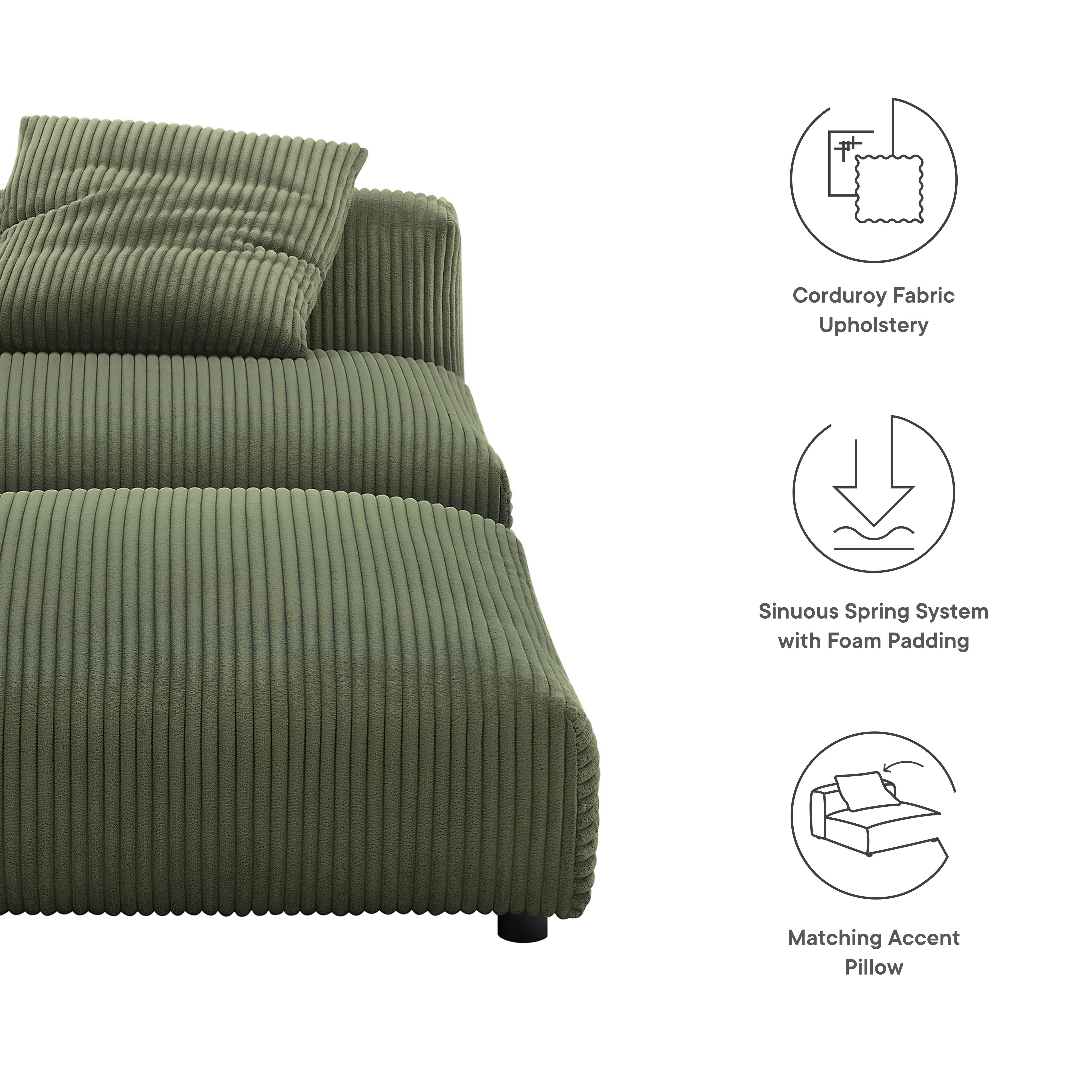 Modway Solace Modular Corduroy Upholstered Armless Chair and Ottoman Set