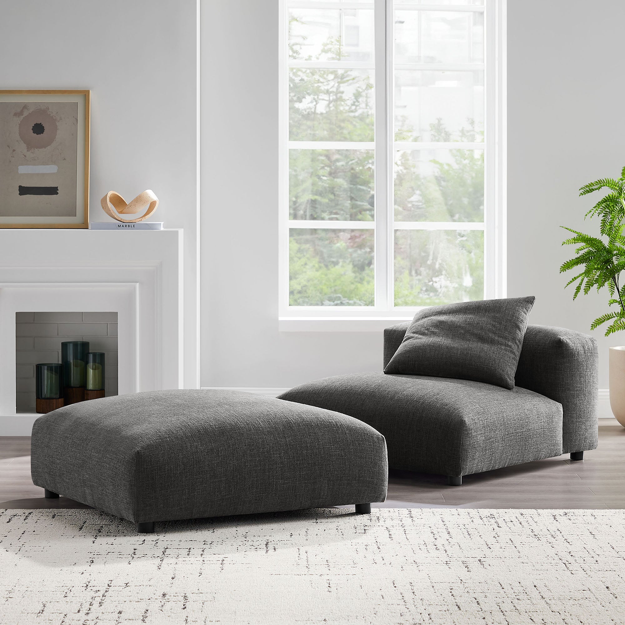Modway Solace Modular Upholstered Fabric Armless Chair and Ottoman Set