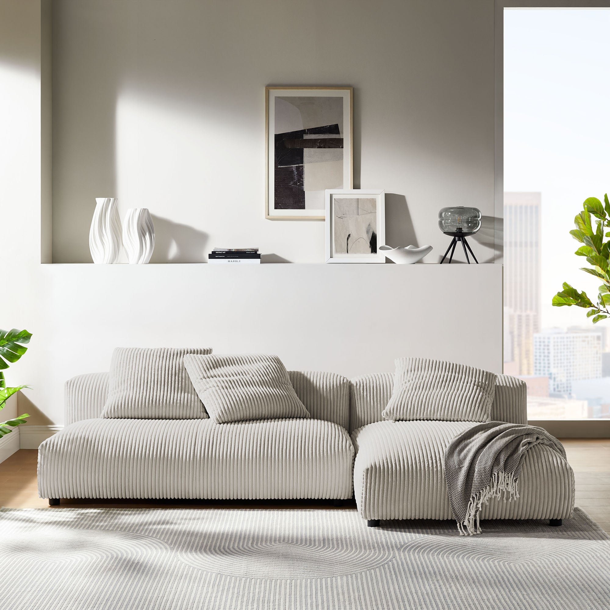 Modway Solace 2-Piece Modular Corduroy Upholstered Sectional Sofa With Chaise