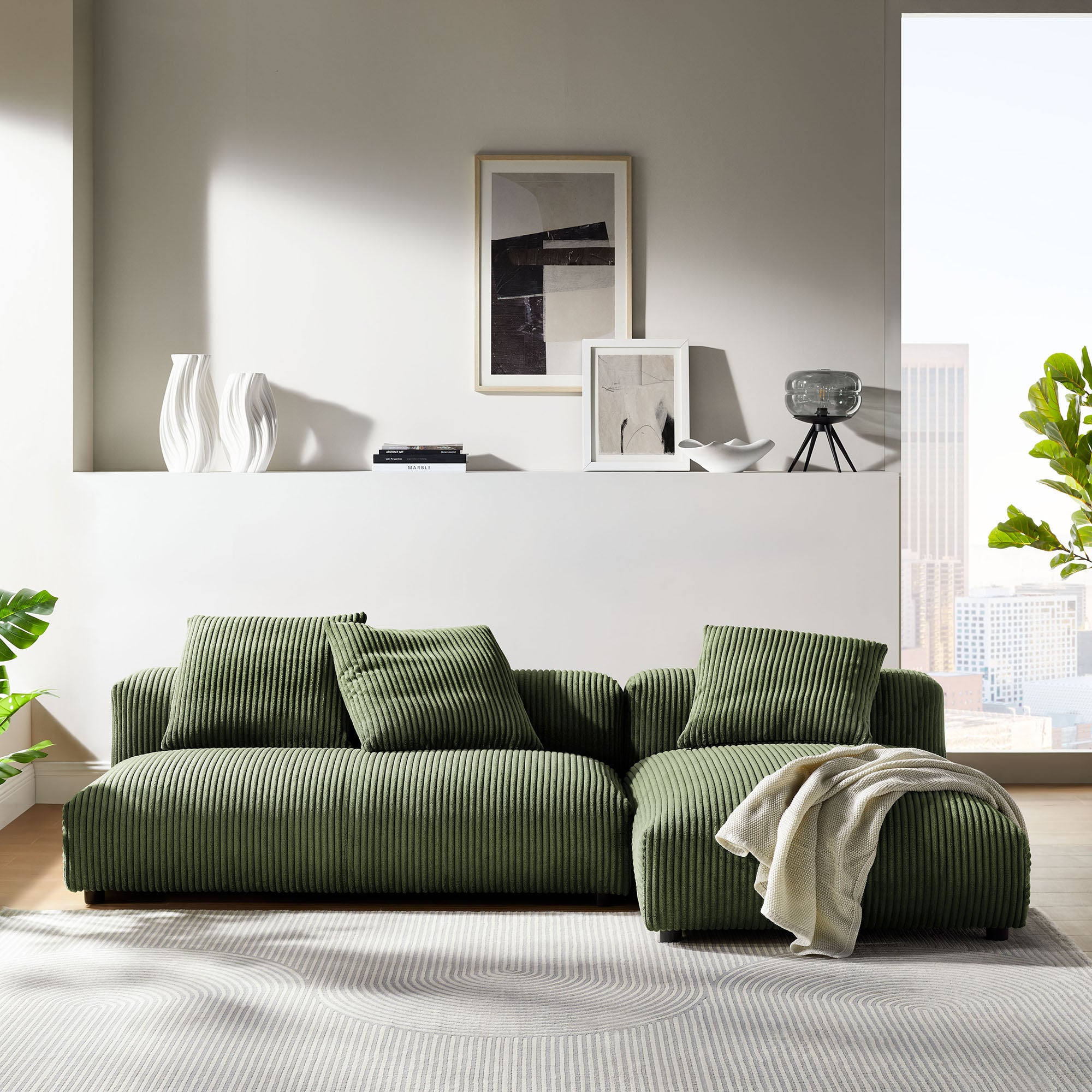 Modway Solace 2-Piece Modular Corduroy Upholstered Sectional Sofa With Chaise