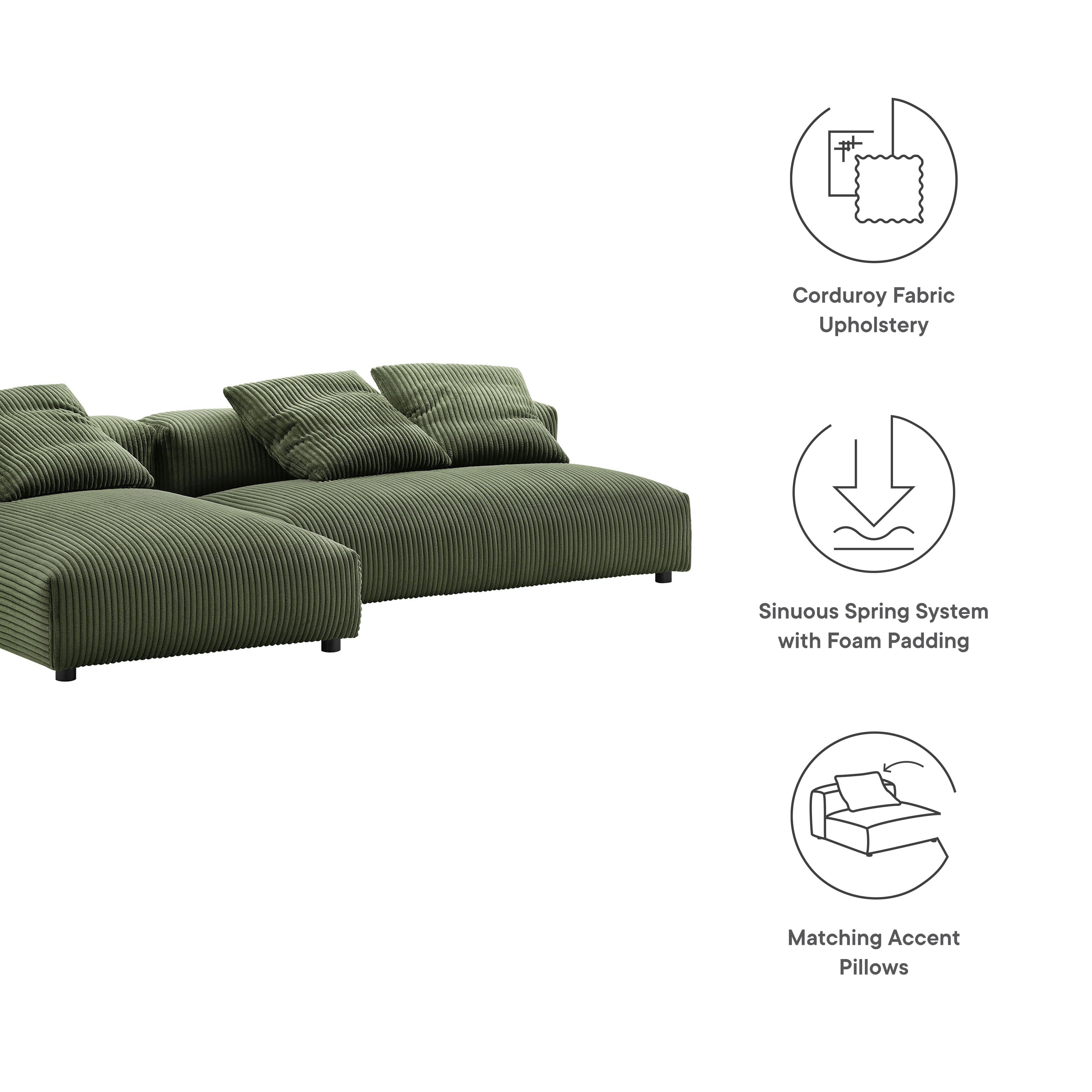 Modway Solace 2-Piece Modular Corduroy Upholstered Sectional Sofa With Chaise