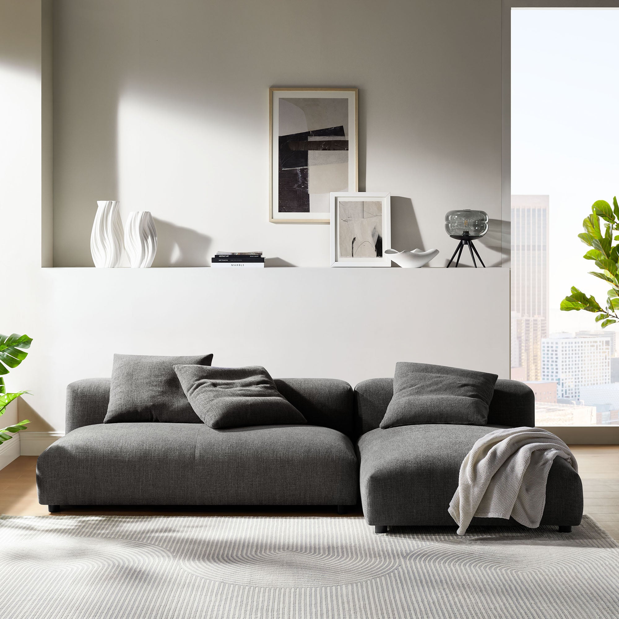 Modway Solace 2-Piece Modular Upholstered Fabric Sectional Sofa With Chaise