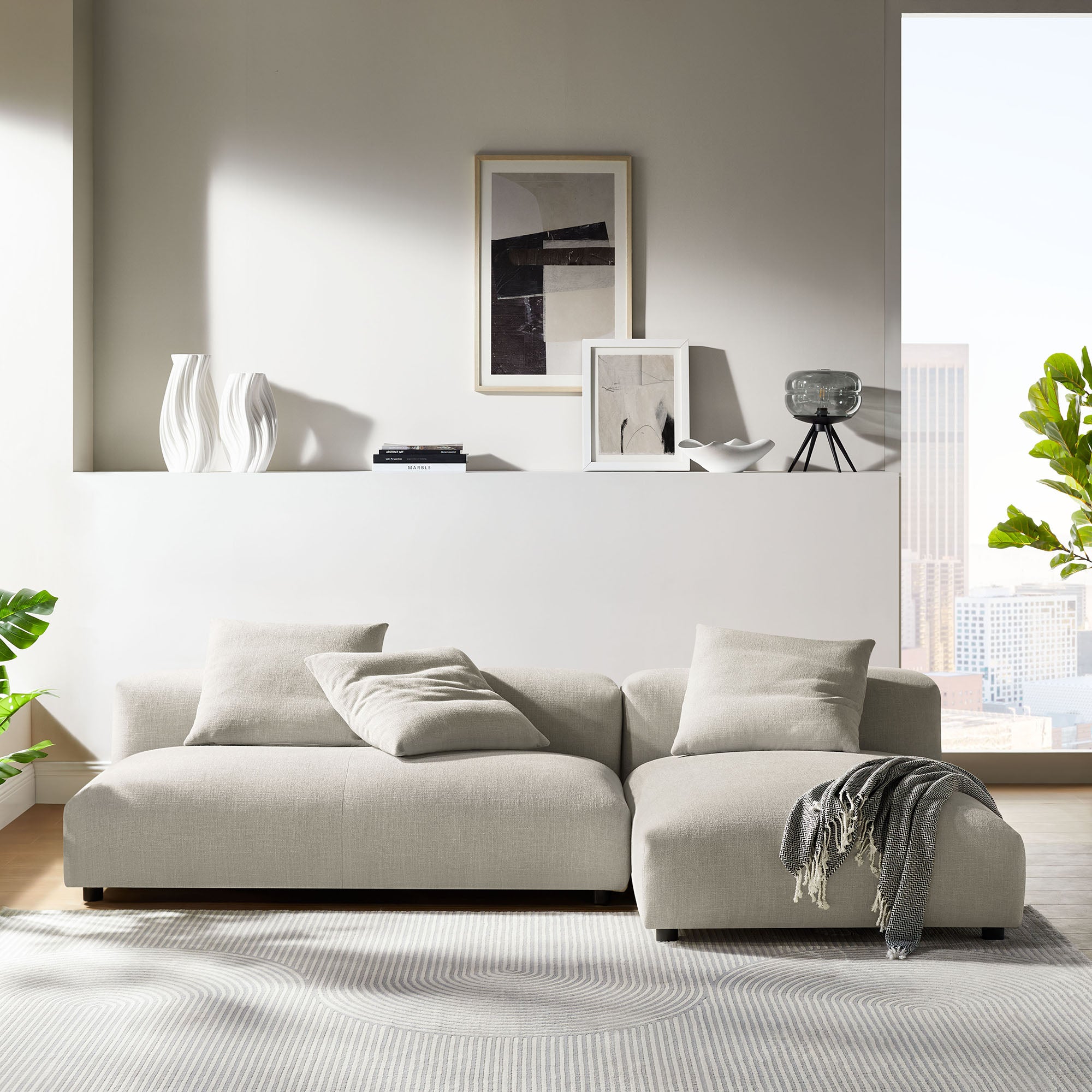 Modway Solace 2-Piece Modular Upholstered Fabric Sectional Sofa With Chaise