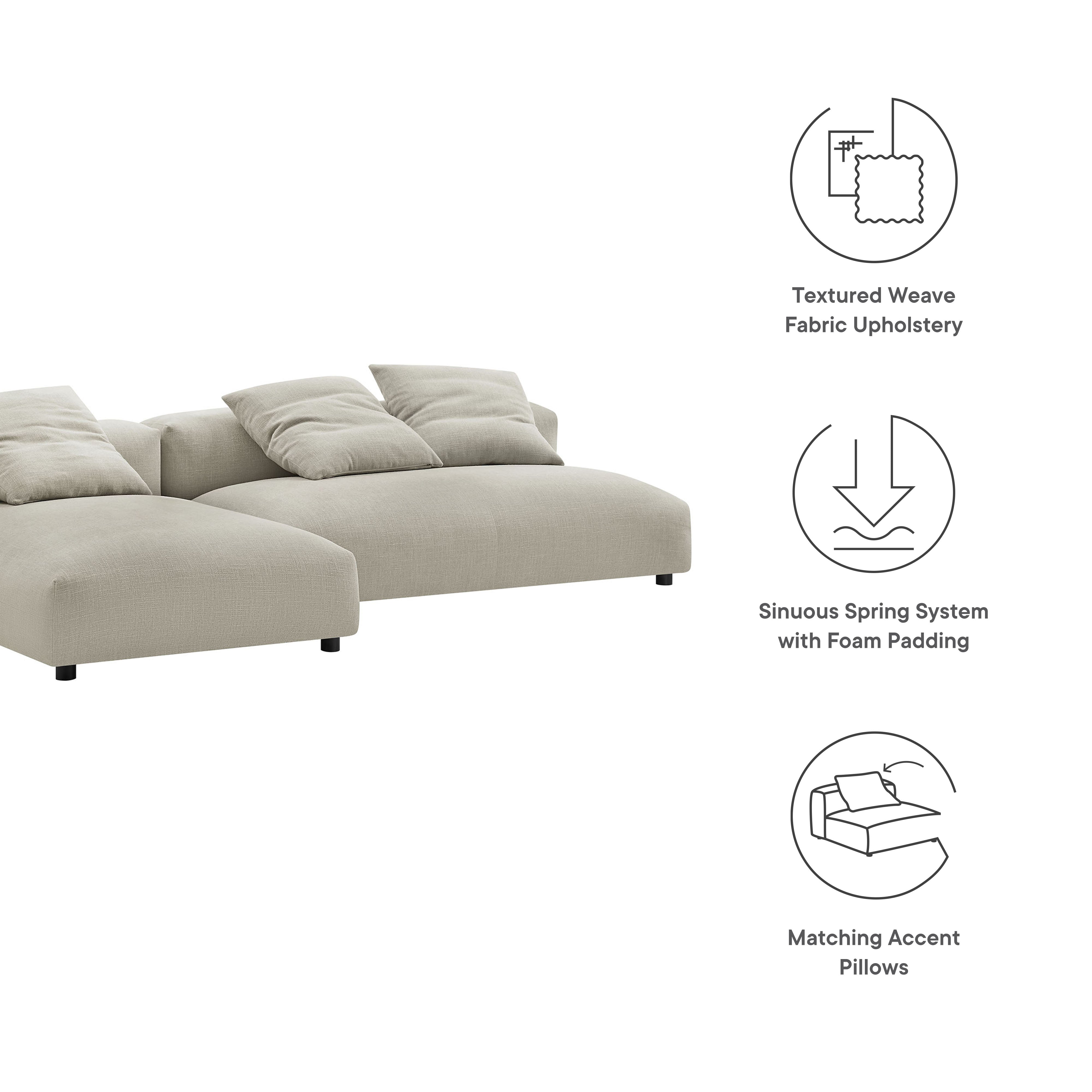 Modway Solace 2-Piece Modular Upholstered Fabric Sectional Sofa With Chaise