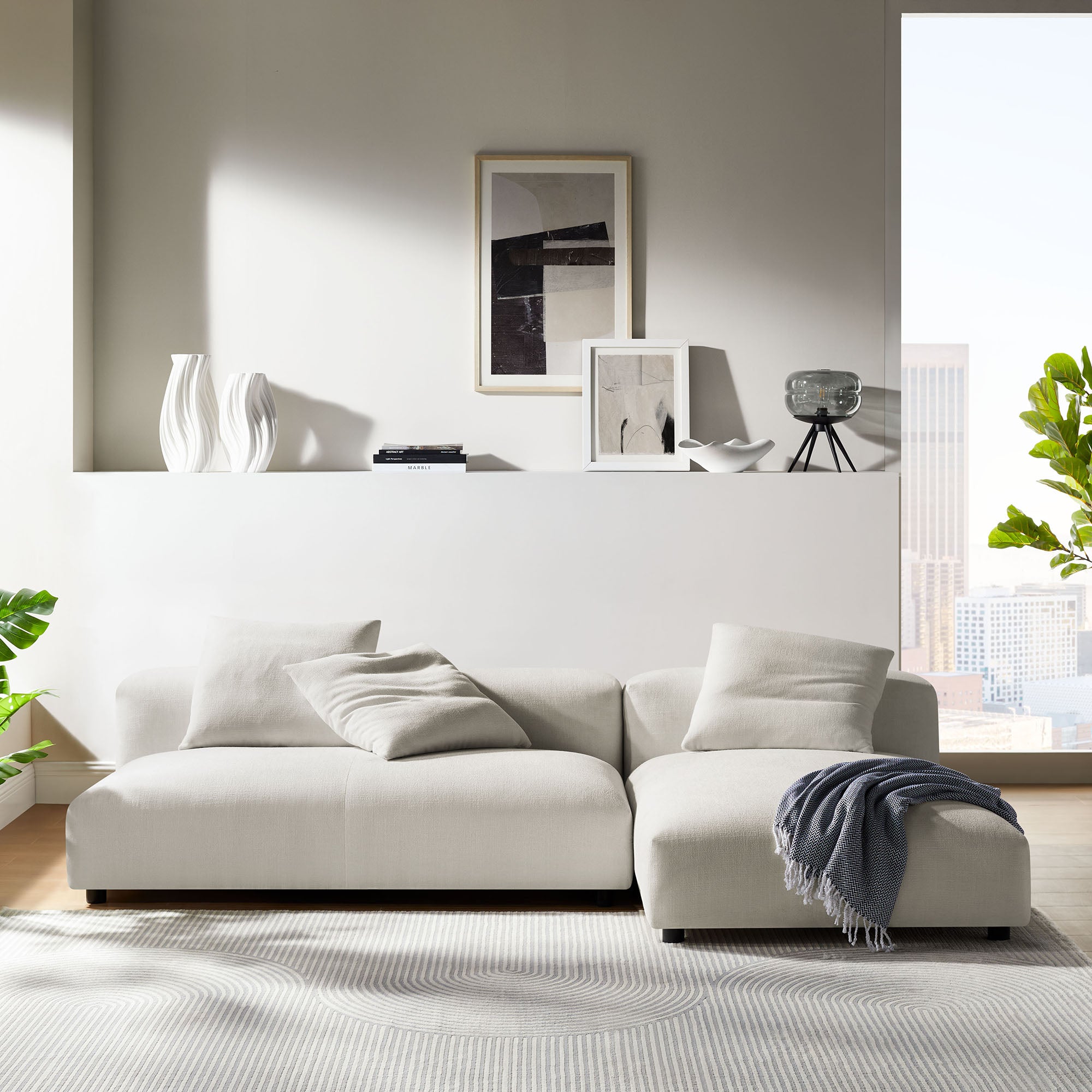 Modway Solace 2-Piece Modular Upholstered Fabric Sectional Sofa With Chaise