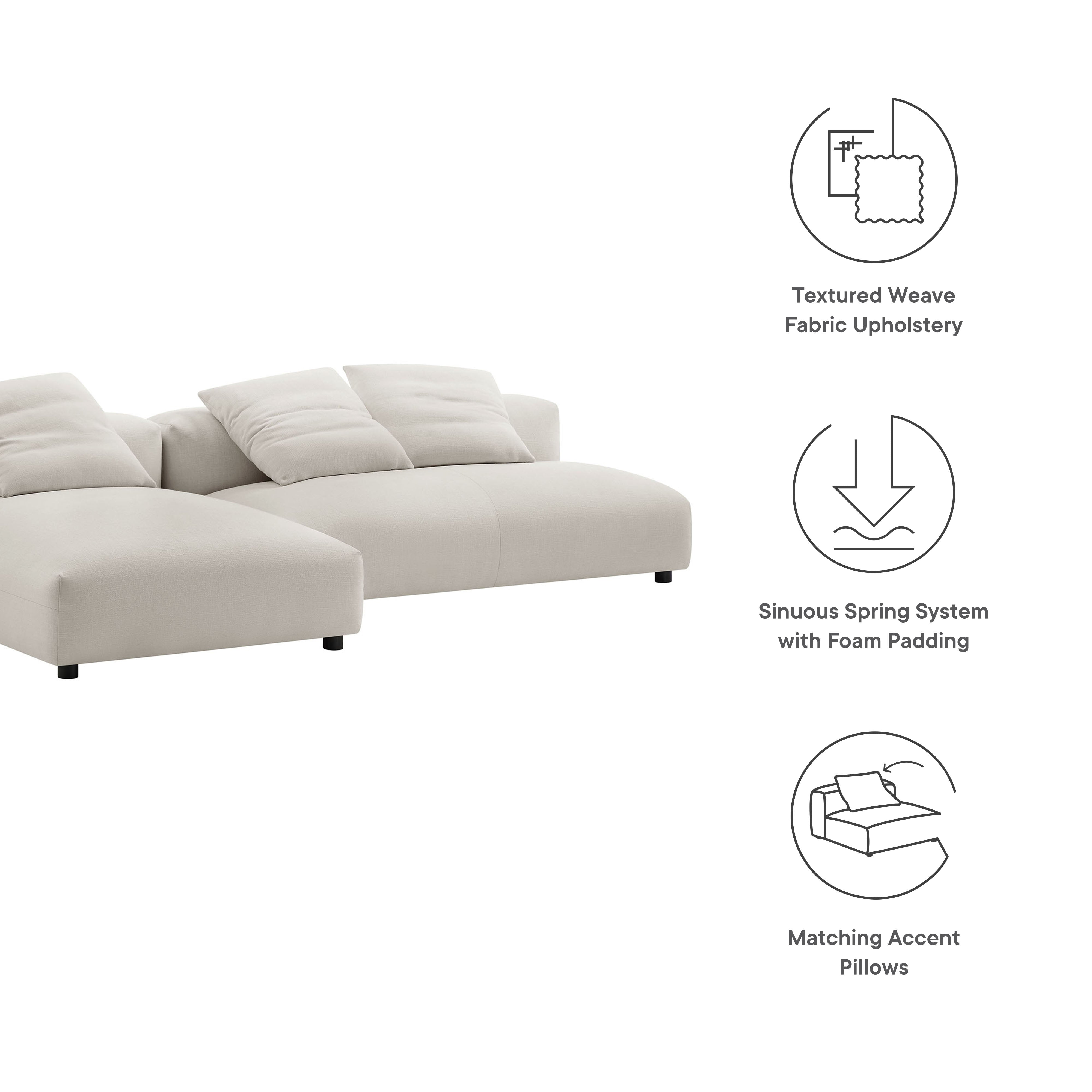 Modway Solace 2-Piece Modular Upholstered Fabric Sectional Sofa With Chaise