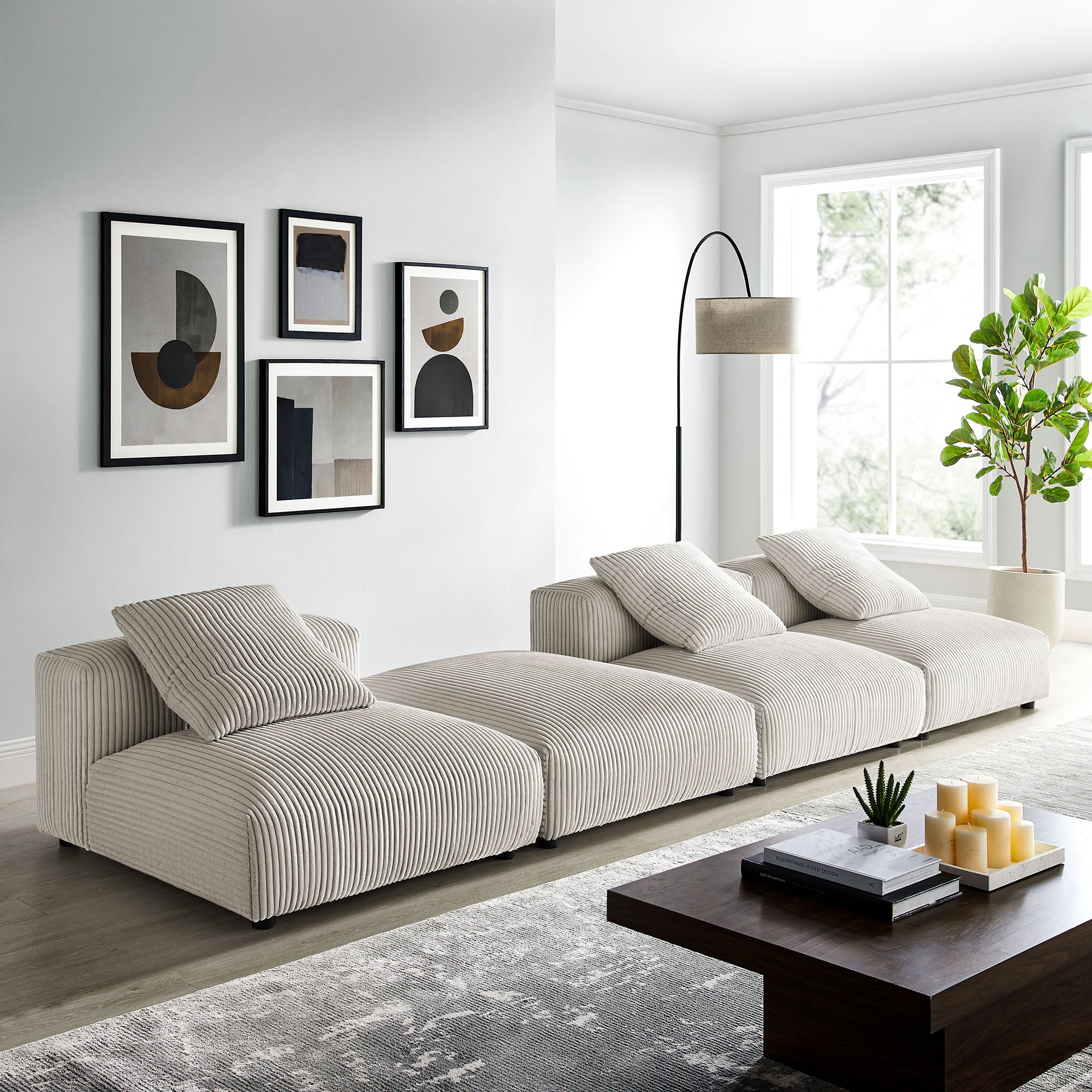 Modway Solace 4-Piece Modular Corduroy Upholstered Sectional Sofa