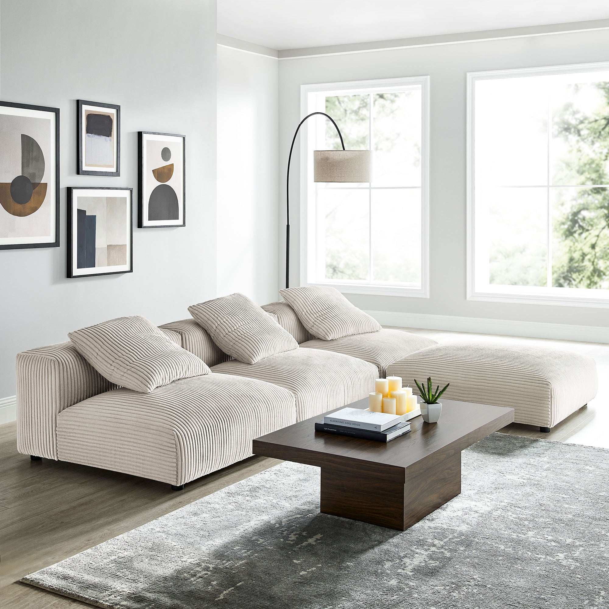 Modway Solace 4-Piece Modular Corduroy Upholstered Sectional Sofa