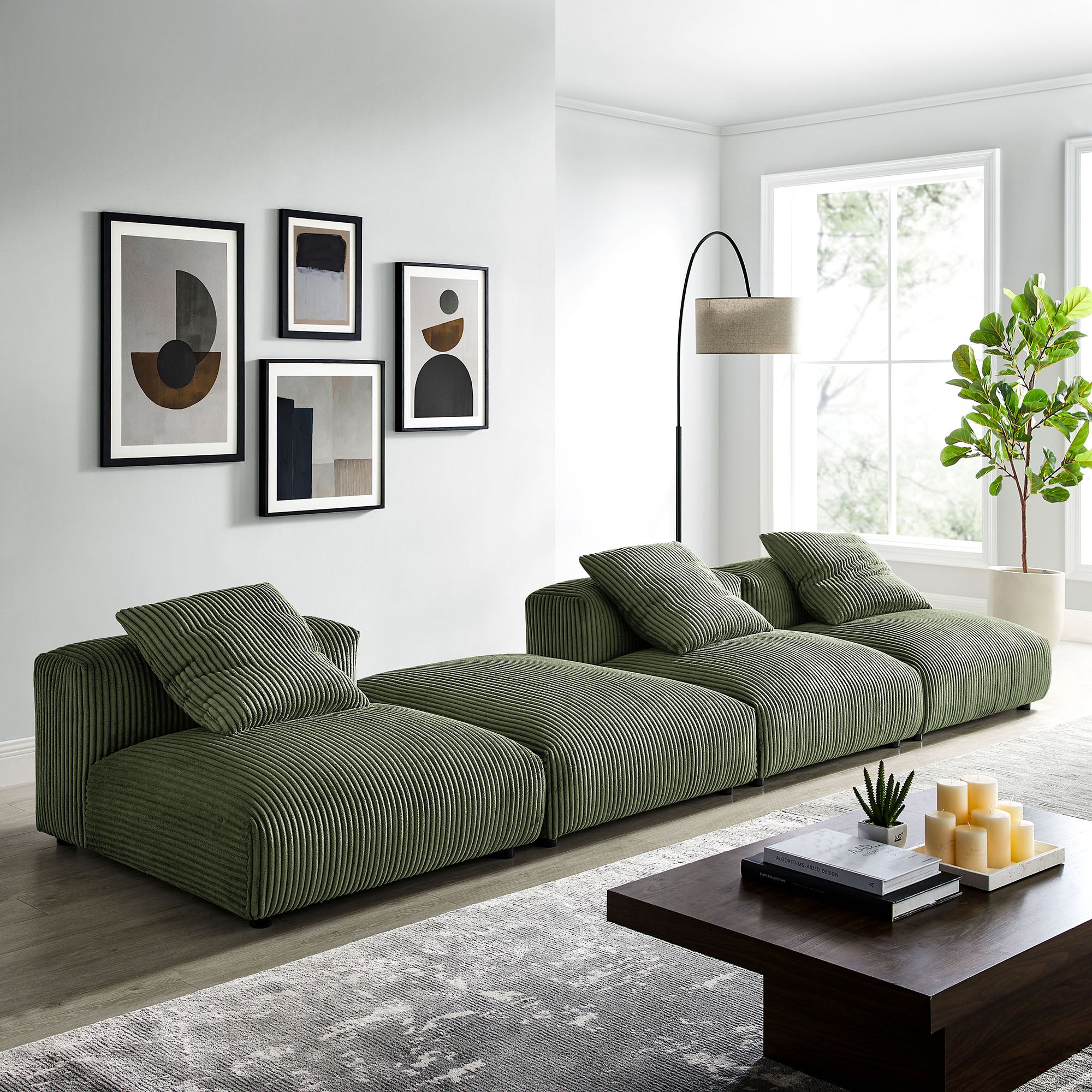 Modway Solace 4-Piece Modular Corduroy Upholstered Sectional Sofa