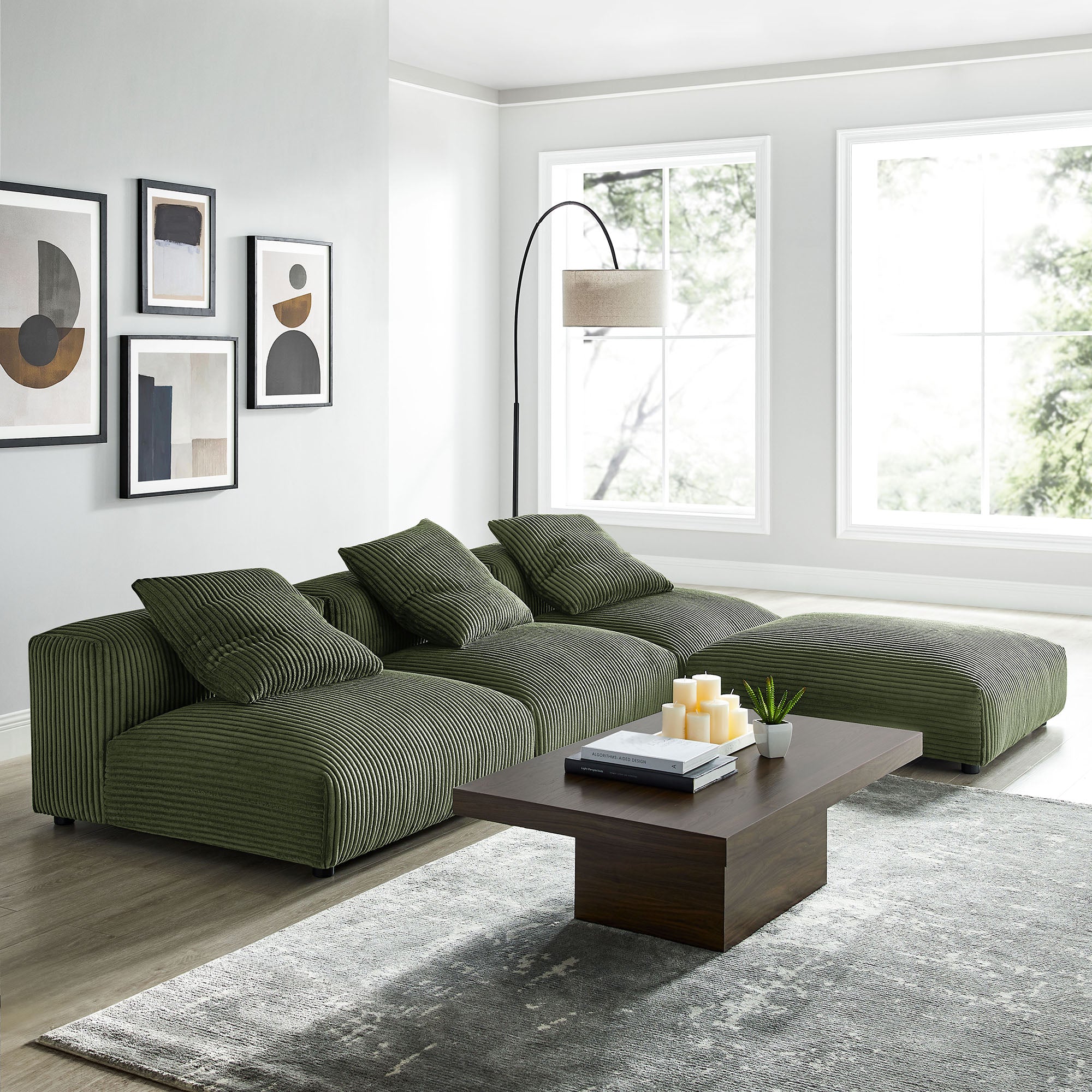 Modway Solace 4-Piece Modular Corduroy Upholstered Sectional Sofa