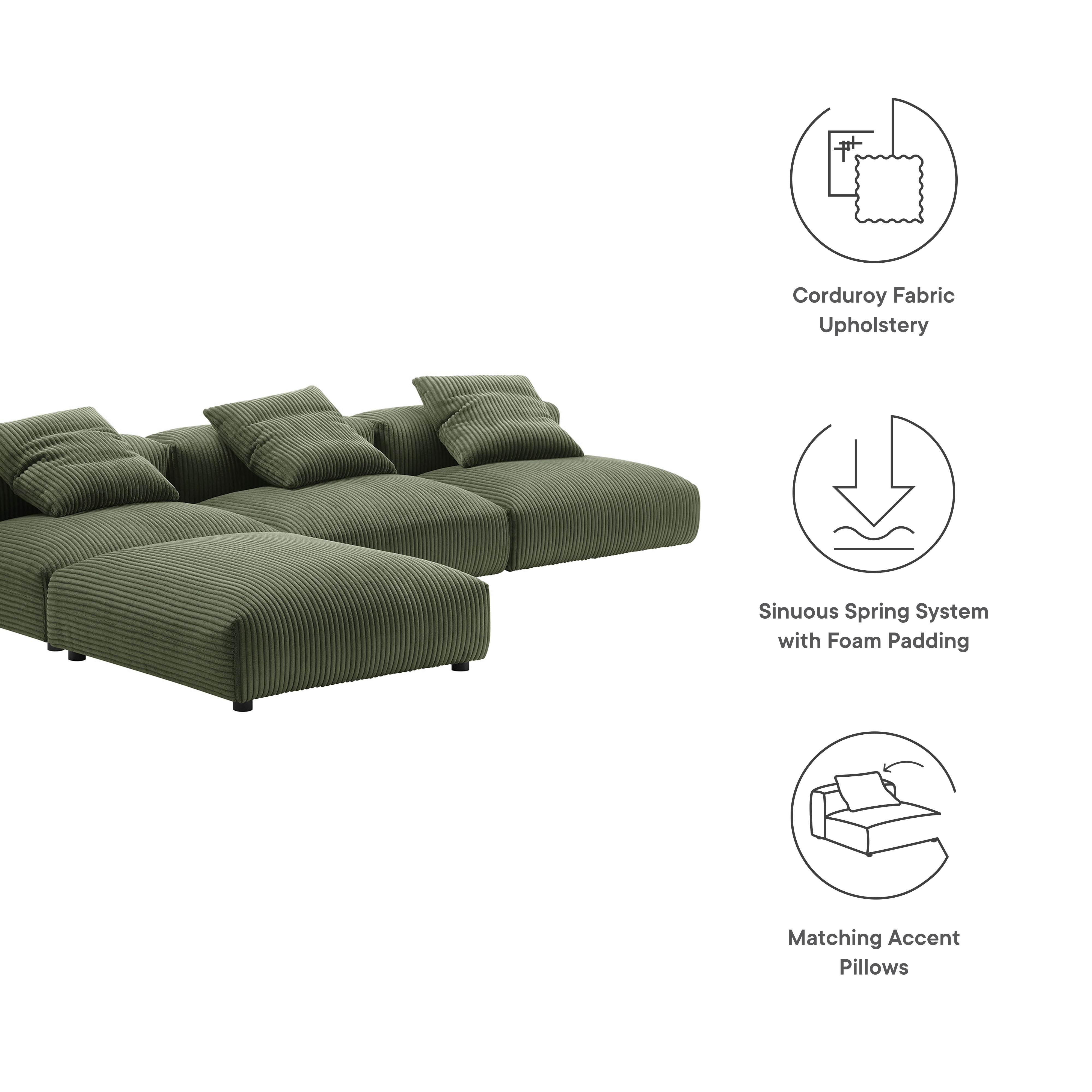 Modway Solace 4-Piece Modular Corduroy Upholstered Sectional Sofa