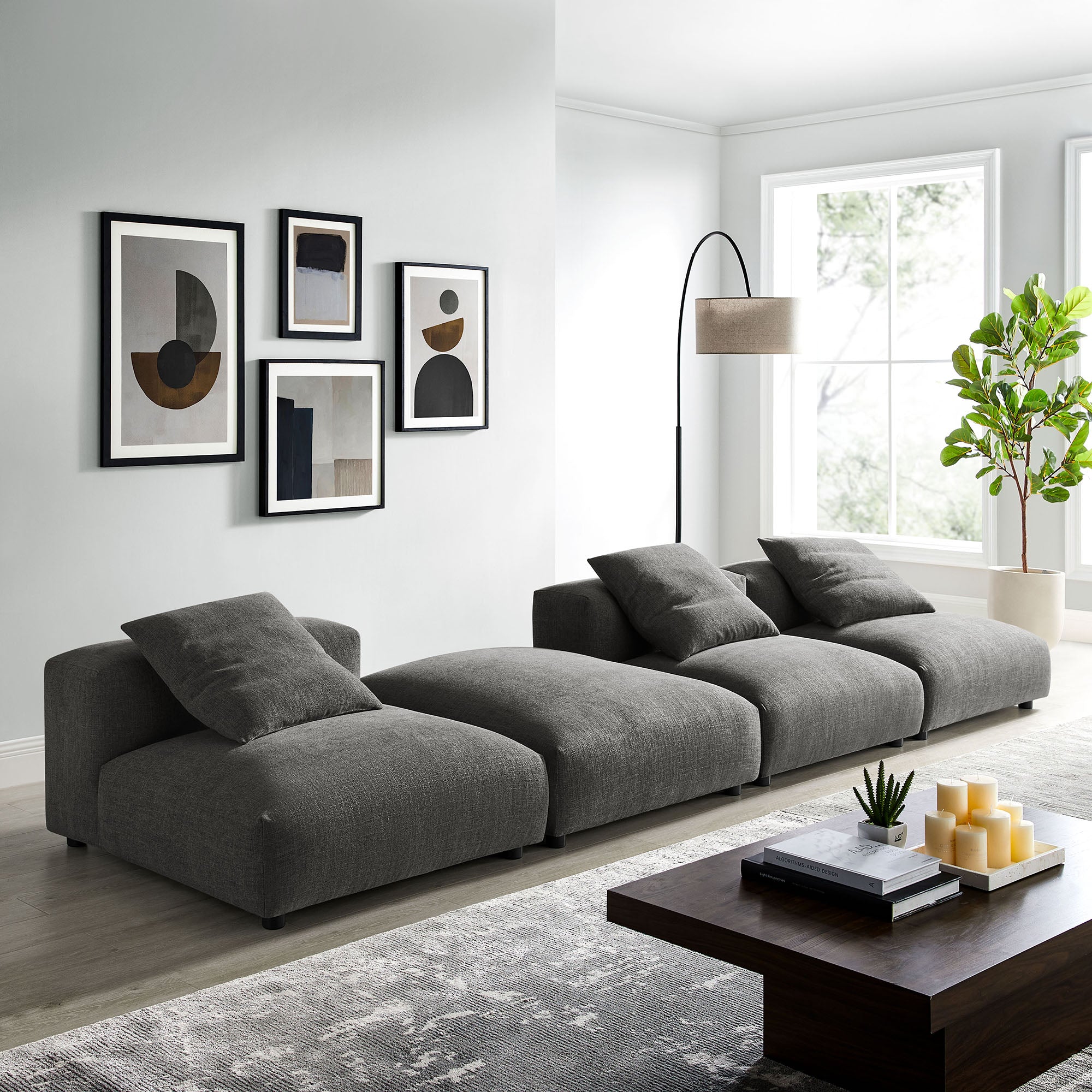 Modway Solace 4-Piece Modular Upholstered Fabric Sectional Sofa