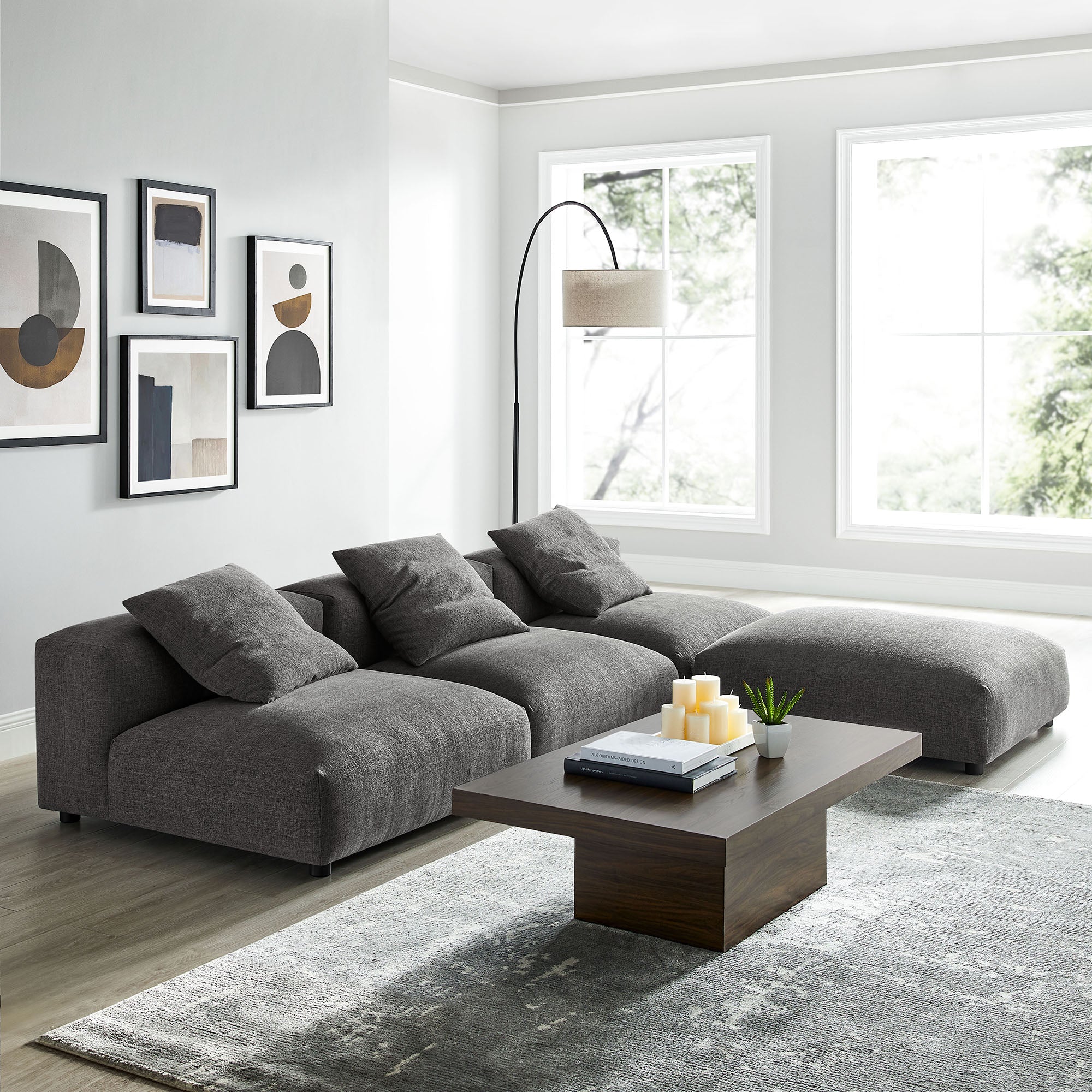 Modway Solace 4-Piece Modular Upholstered Fabric Sectional Sofa