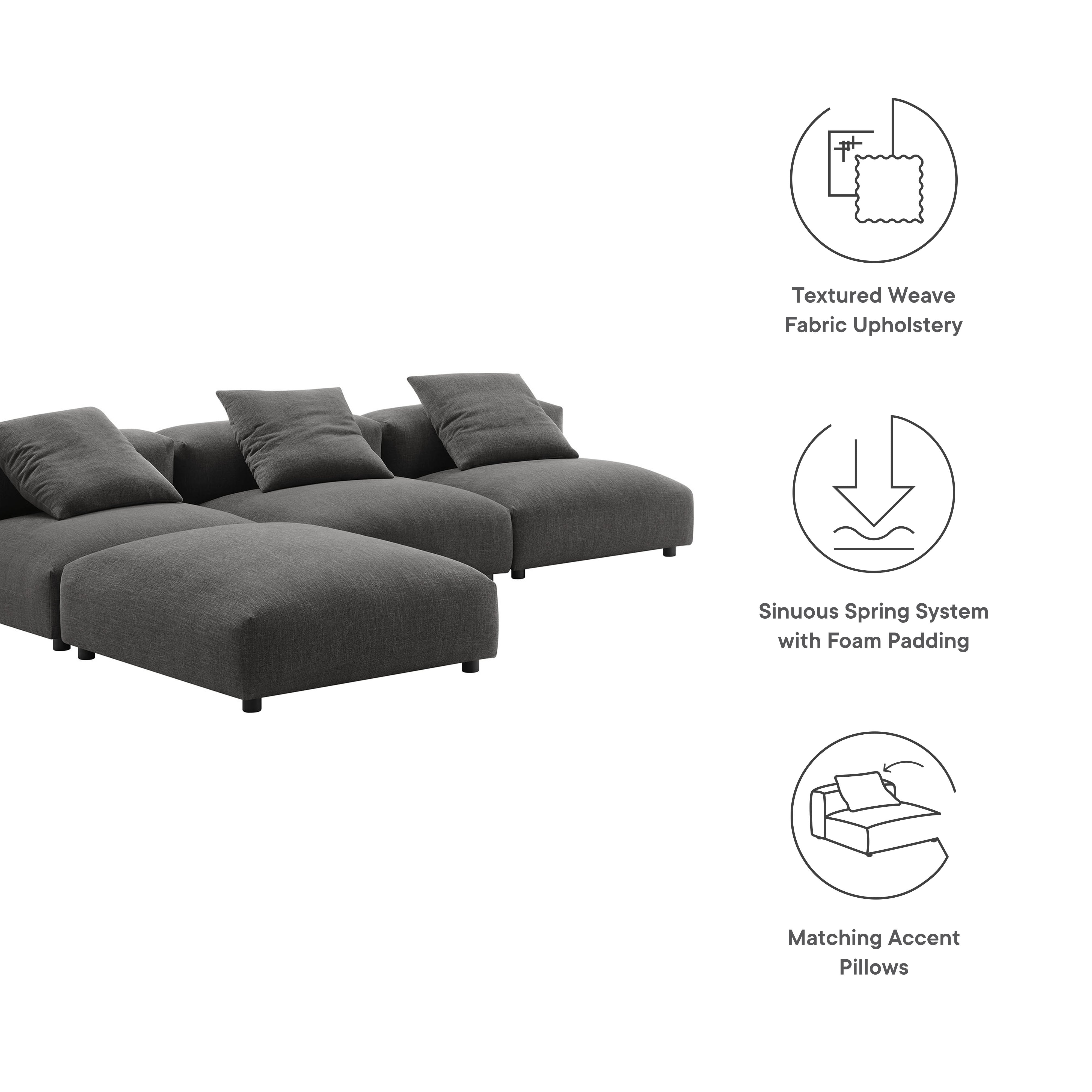 Modway Solace 4-Piece Modular Upholstered Fabric Sectional Sofa