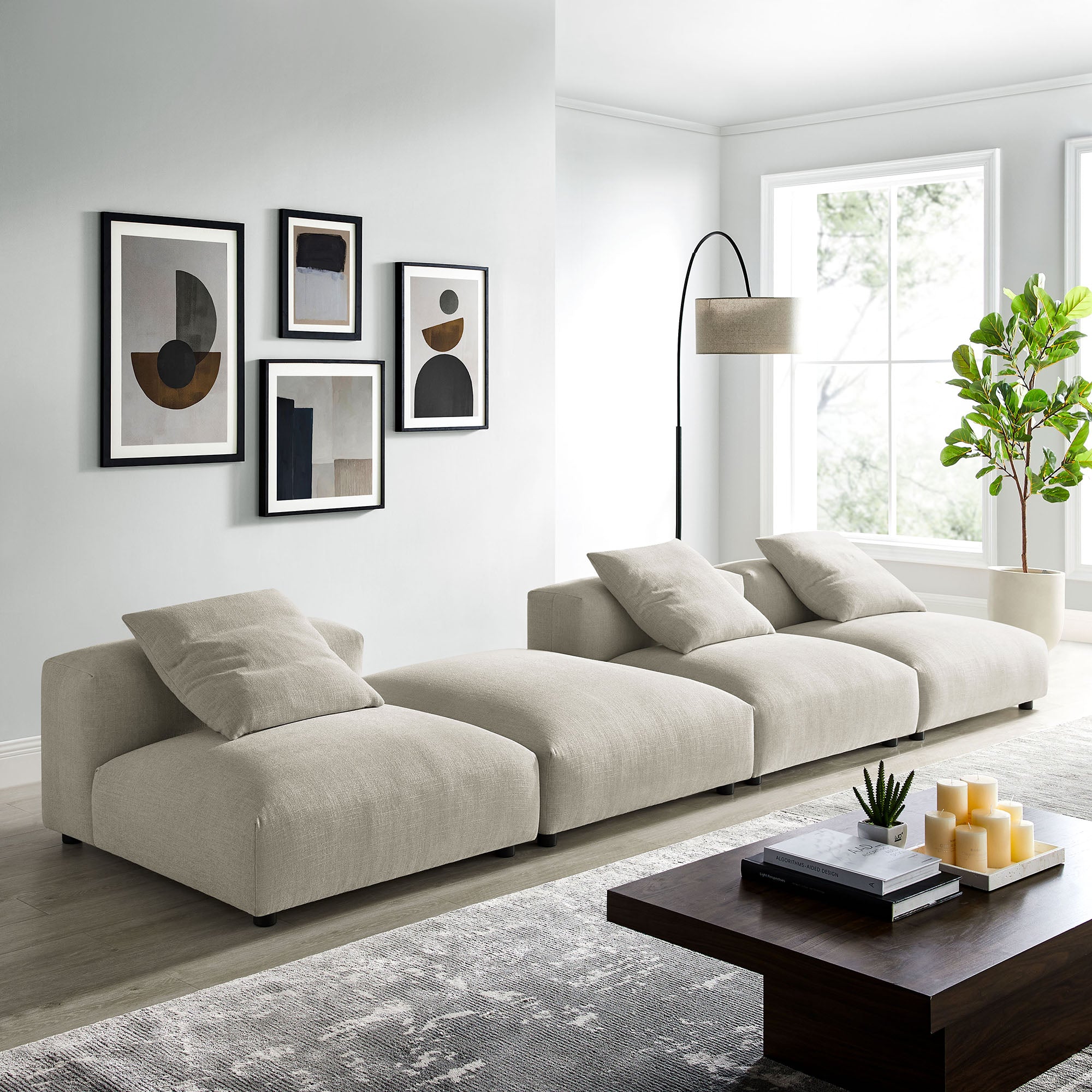 Modway Solace 4-Piece Modular Upholstered Fabric Sectional Sofa