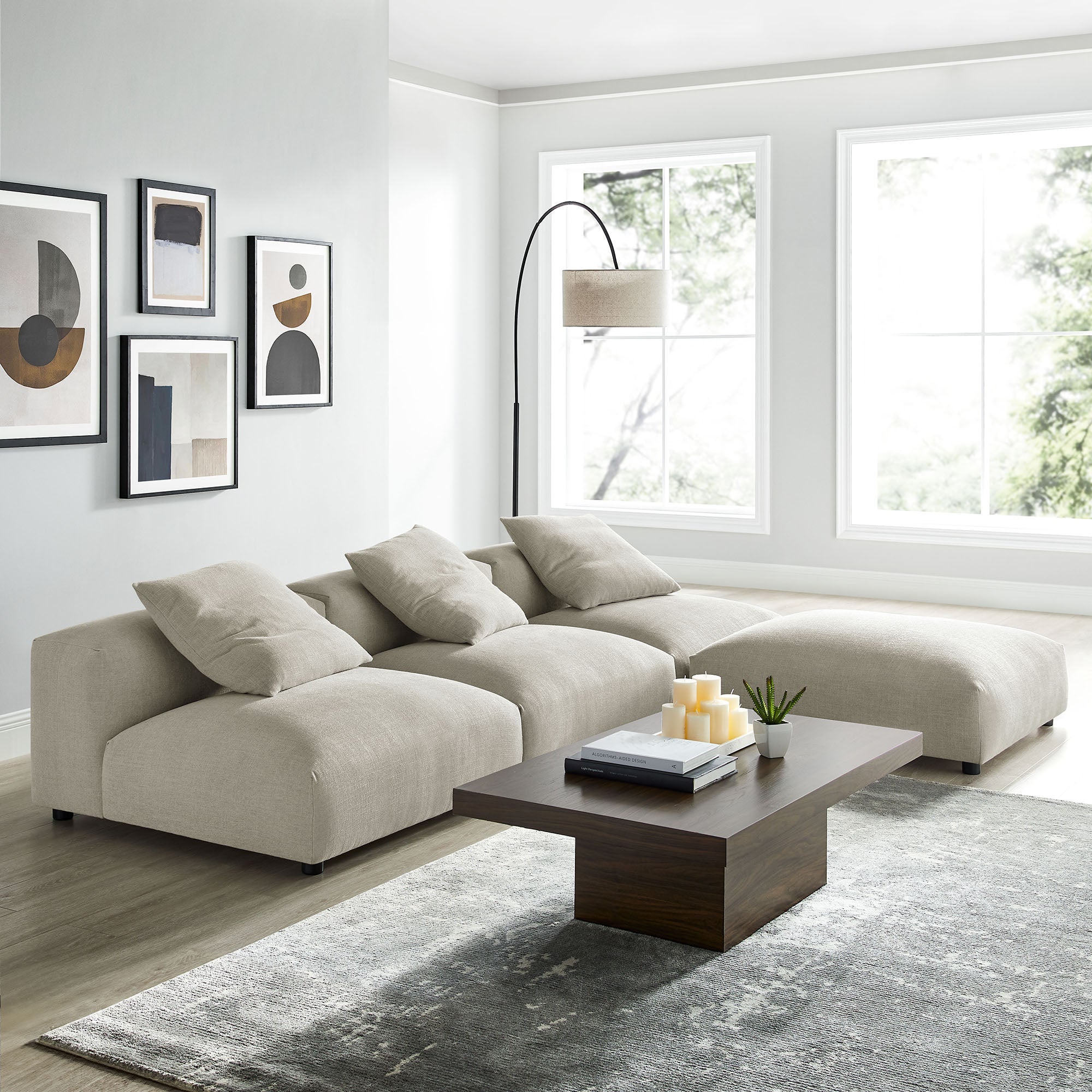 Modway Solace 4-Piece Modular Upholstered Fabric Sectional Sofa