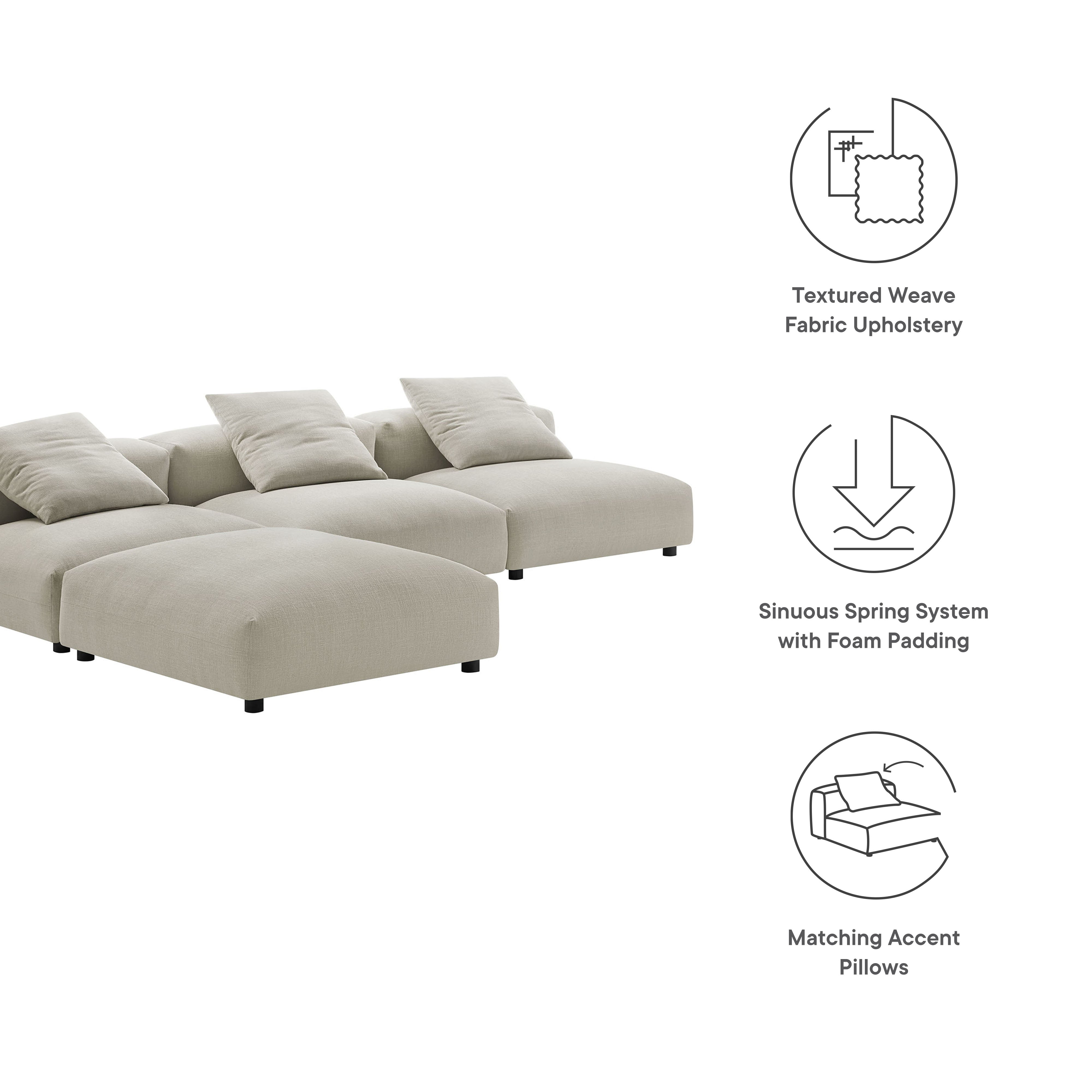 Modway Solace 4-Piece Modular Upholstered Fabric Sectional Sofa