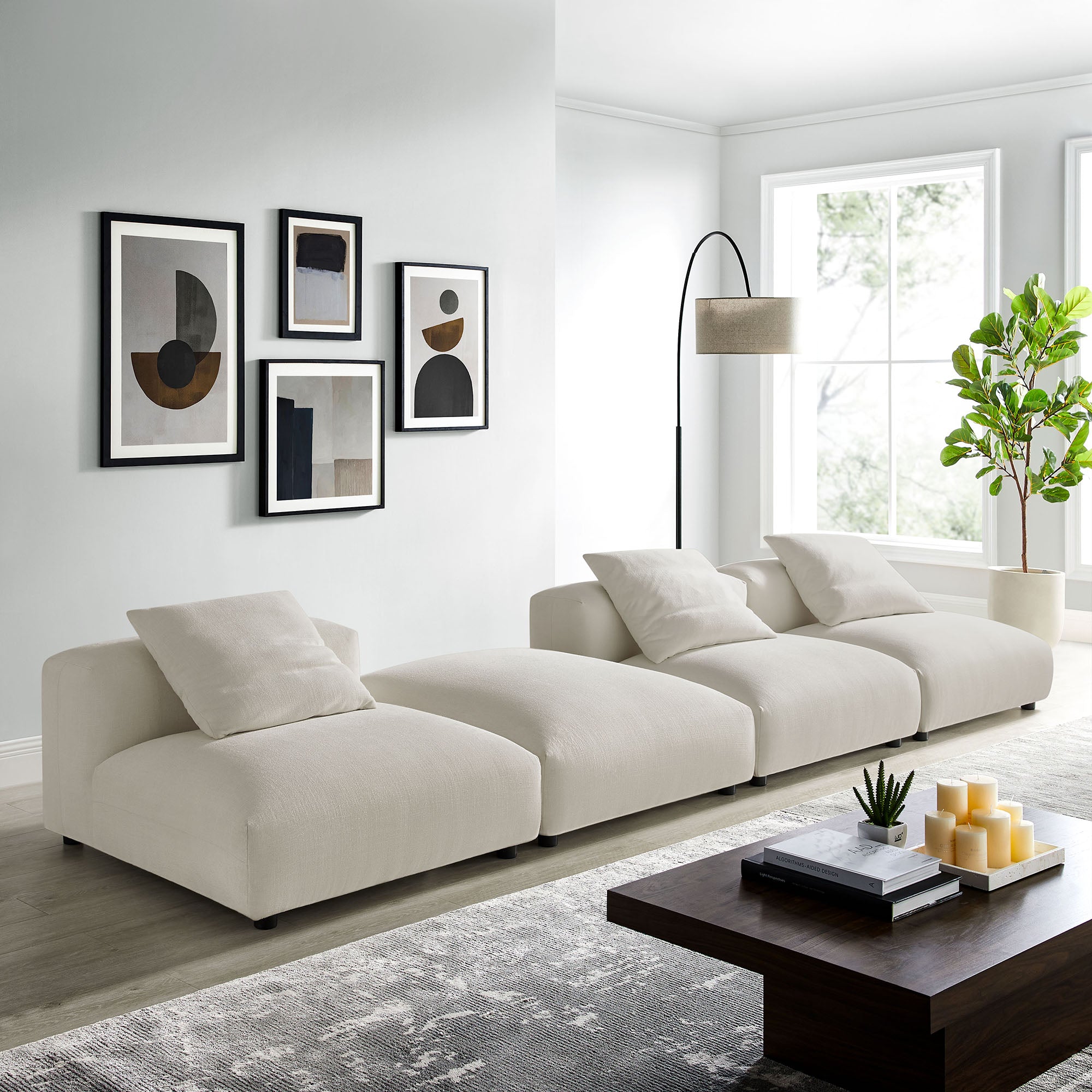Modway Solace 4-Piece Modular Upholstered Fabric Sectional Sofa