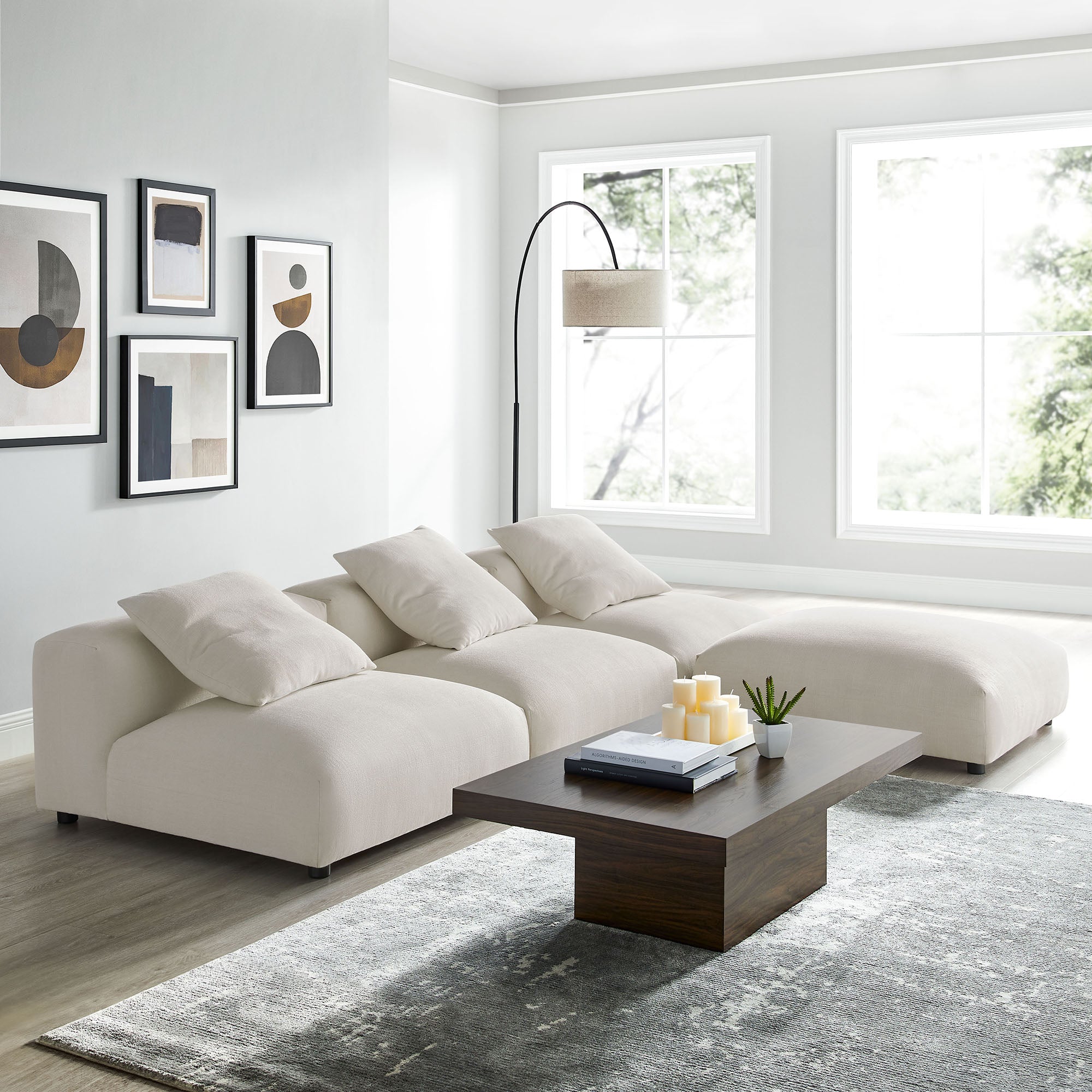 Modway Solace 4-Piece Modular Upholstered Fabric Sectional Sofa