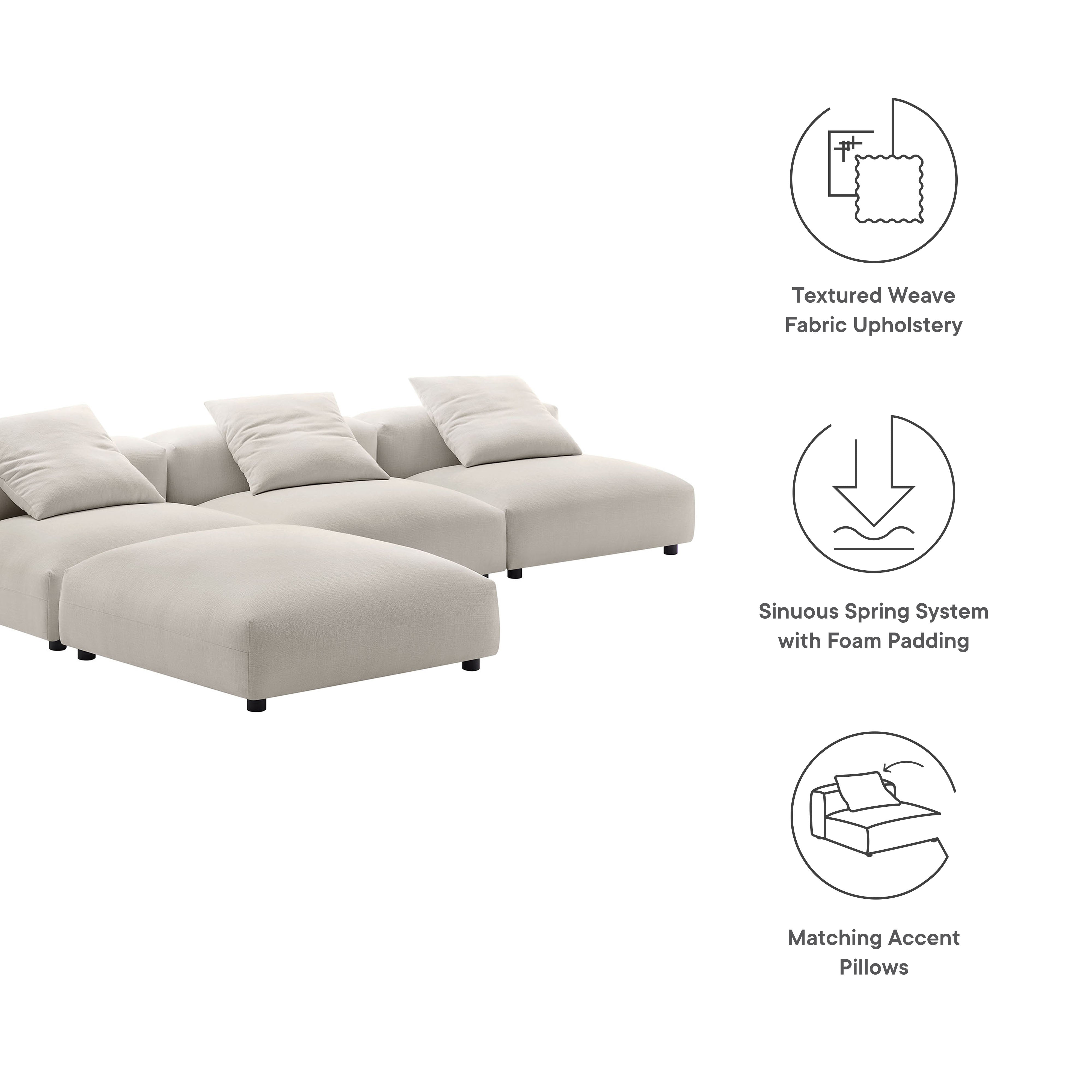 Modway Solace 4-Piece Modular Upholstered Fabric Sectional Sofa