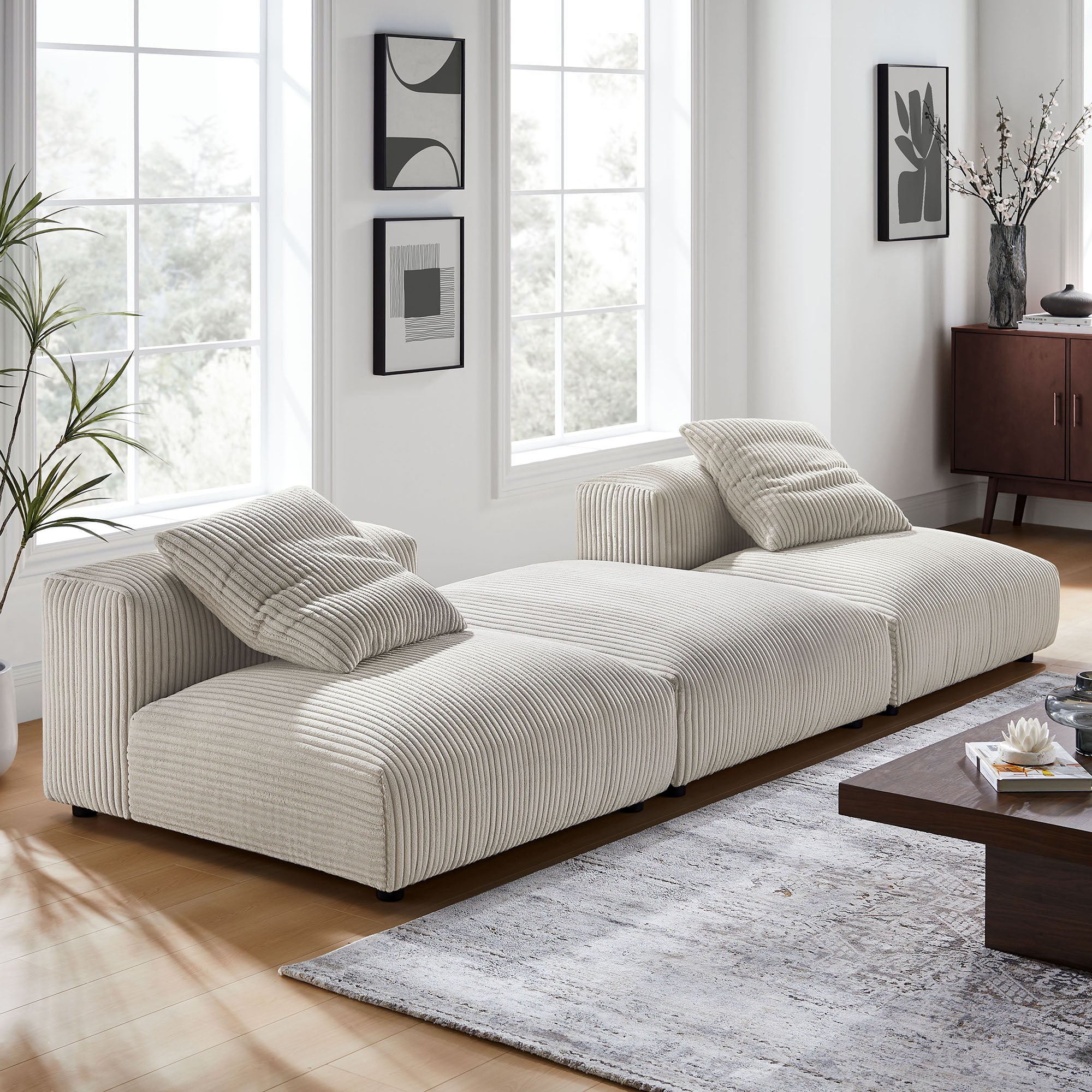 Modway Solace 3-Piece Modular Corduroy Upholstered Sectional Sofa