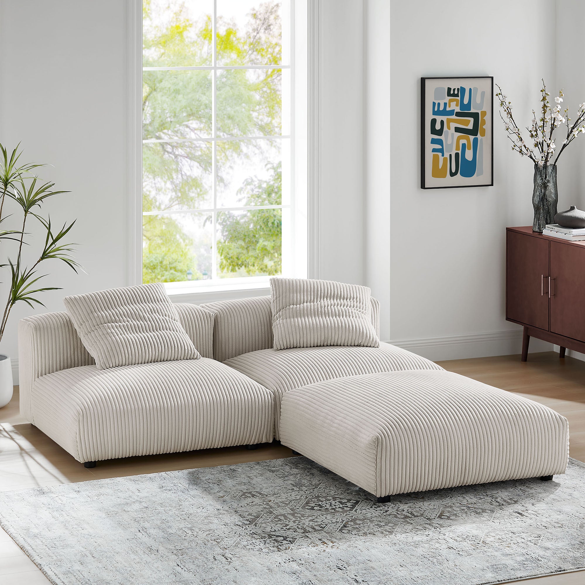 Modway Solace 3-Piece Modular Corduroy Upholstered Sectional Sofa