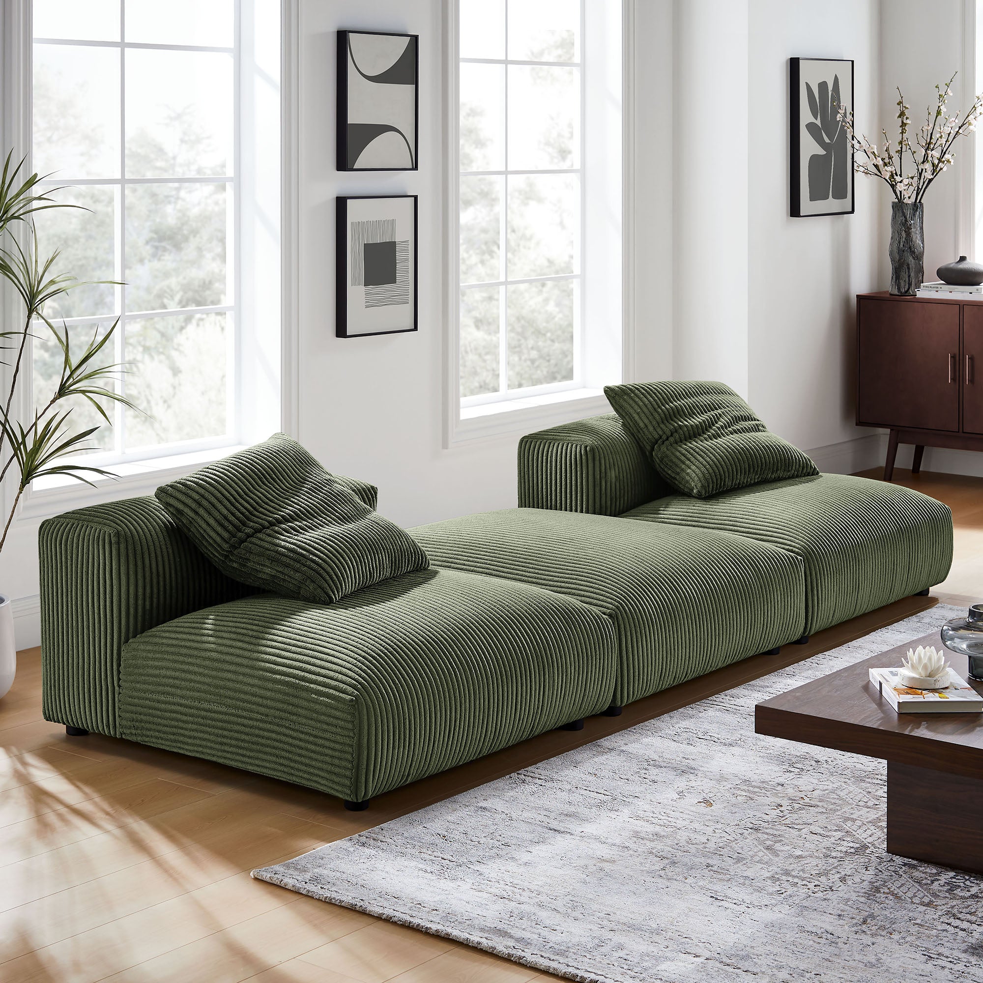 Modway Solace 3-Piece Modular Corduroy Upholstered Sectional Sofa