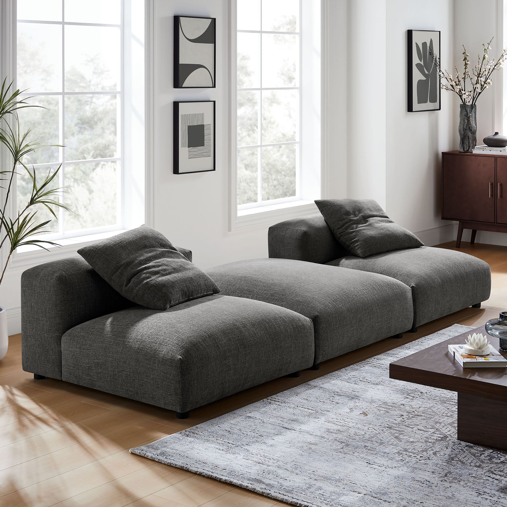 Modway Solace 3-Piece Modular Upholstered Fabric Sectional Sofa