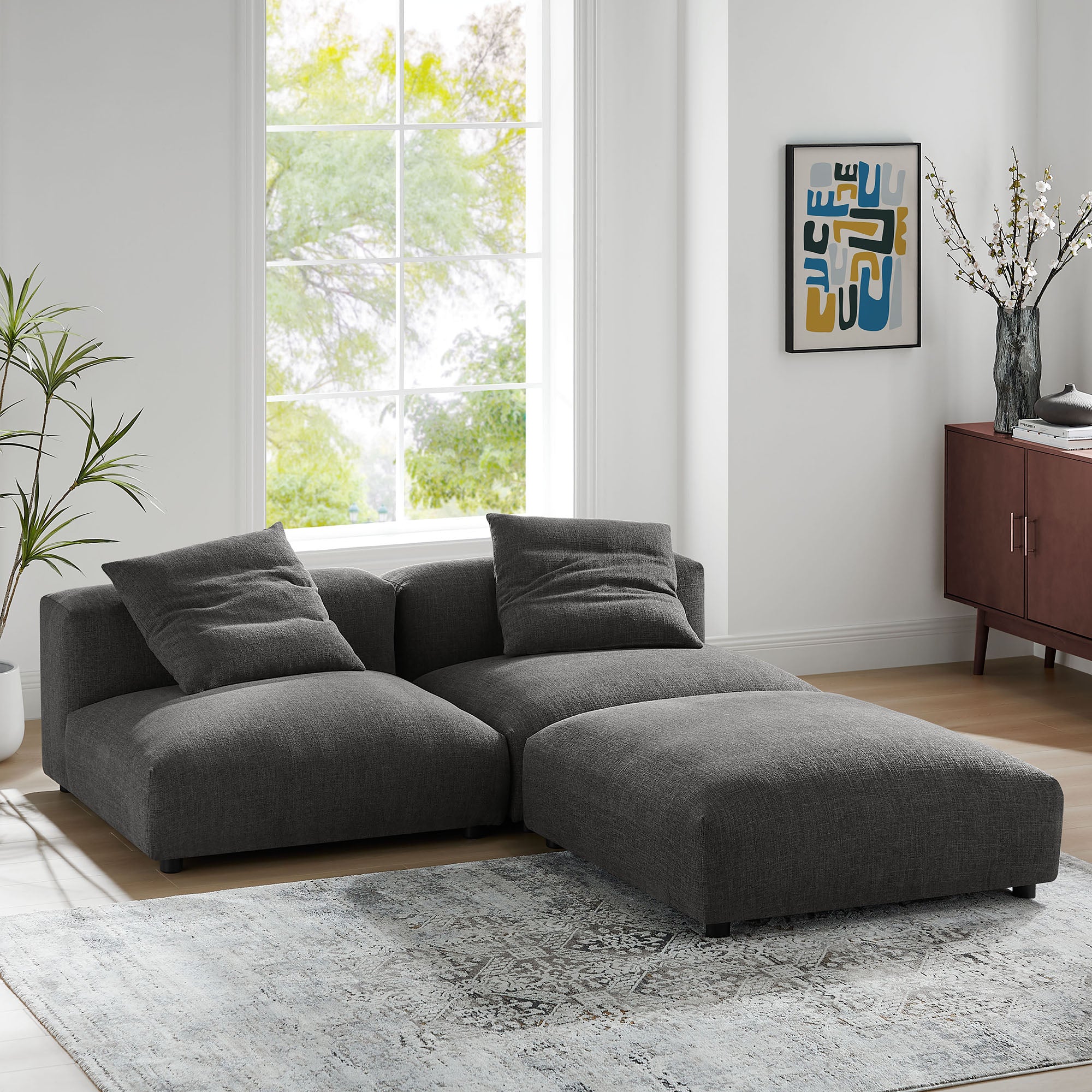 Modway Solace 3-Piece Modular Upholstered Fabric Sectional Sofa