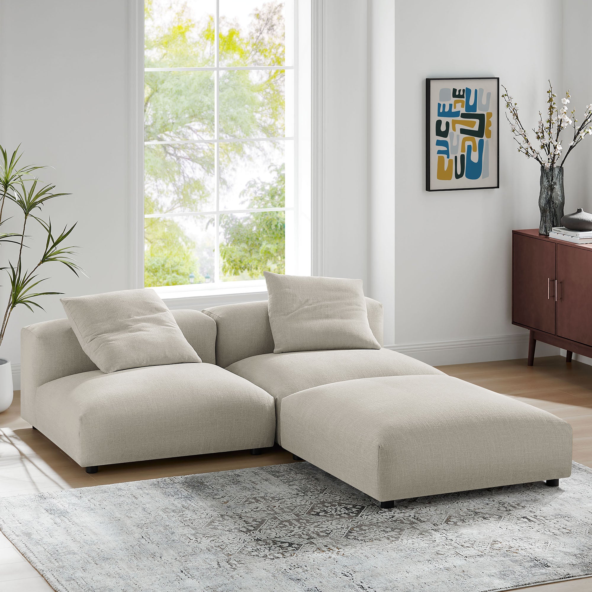 Modway Solace 3-Piece Modular Upholstered Fabric Sectional Sofa