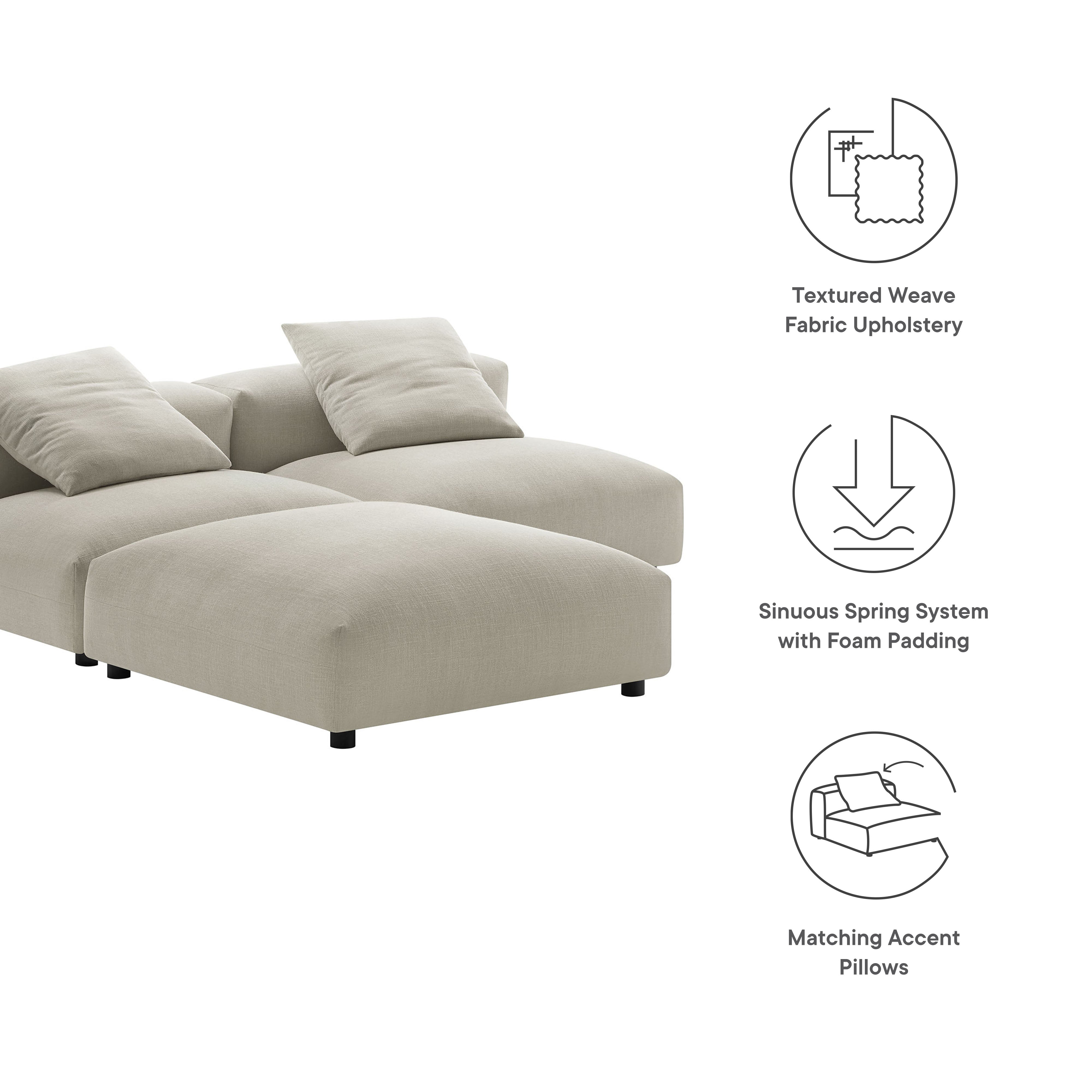 Modway Solace 3-Piece Modular Upholstered Fabric Sectional Sofa