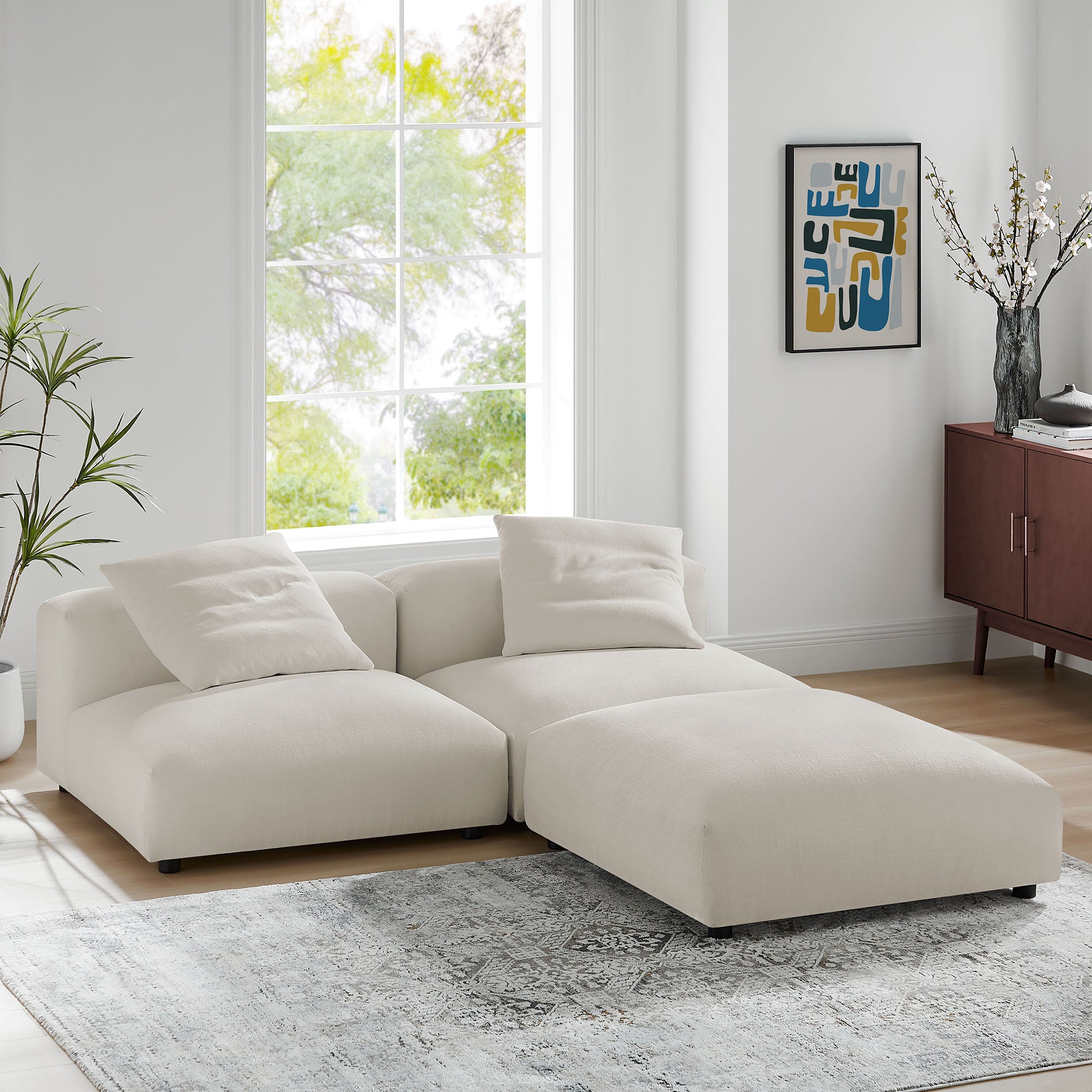 Modway Solace 3-Piece Modular Upholstered Fabric Sectional Sofa