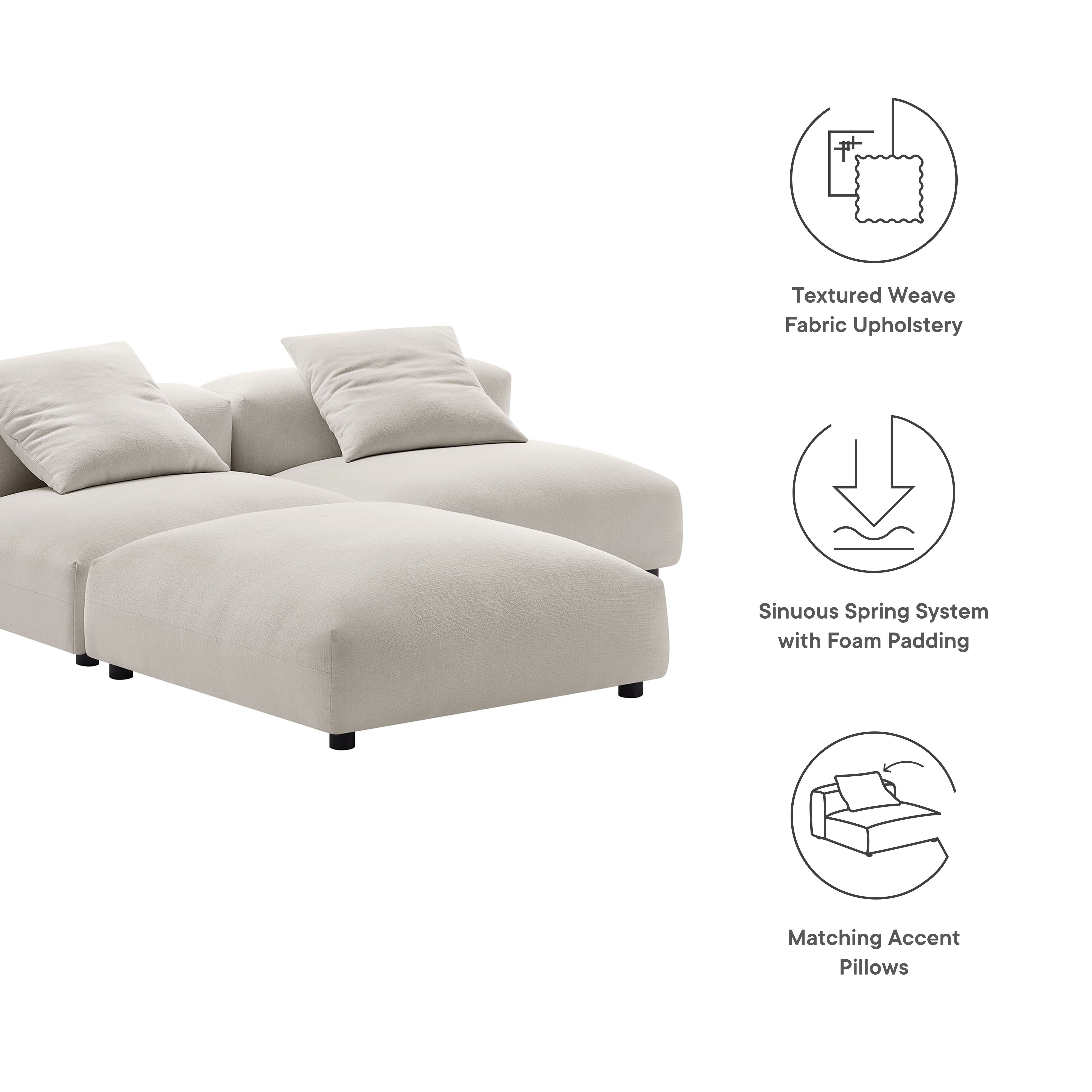 Modway Solace 3-Piece Modular Upholstered Fabric Sectional Sofa
